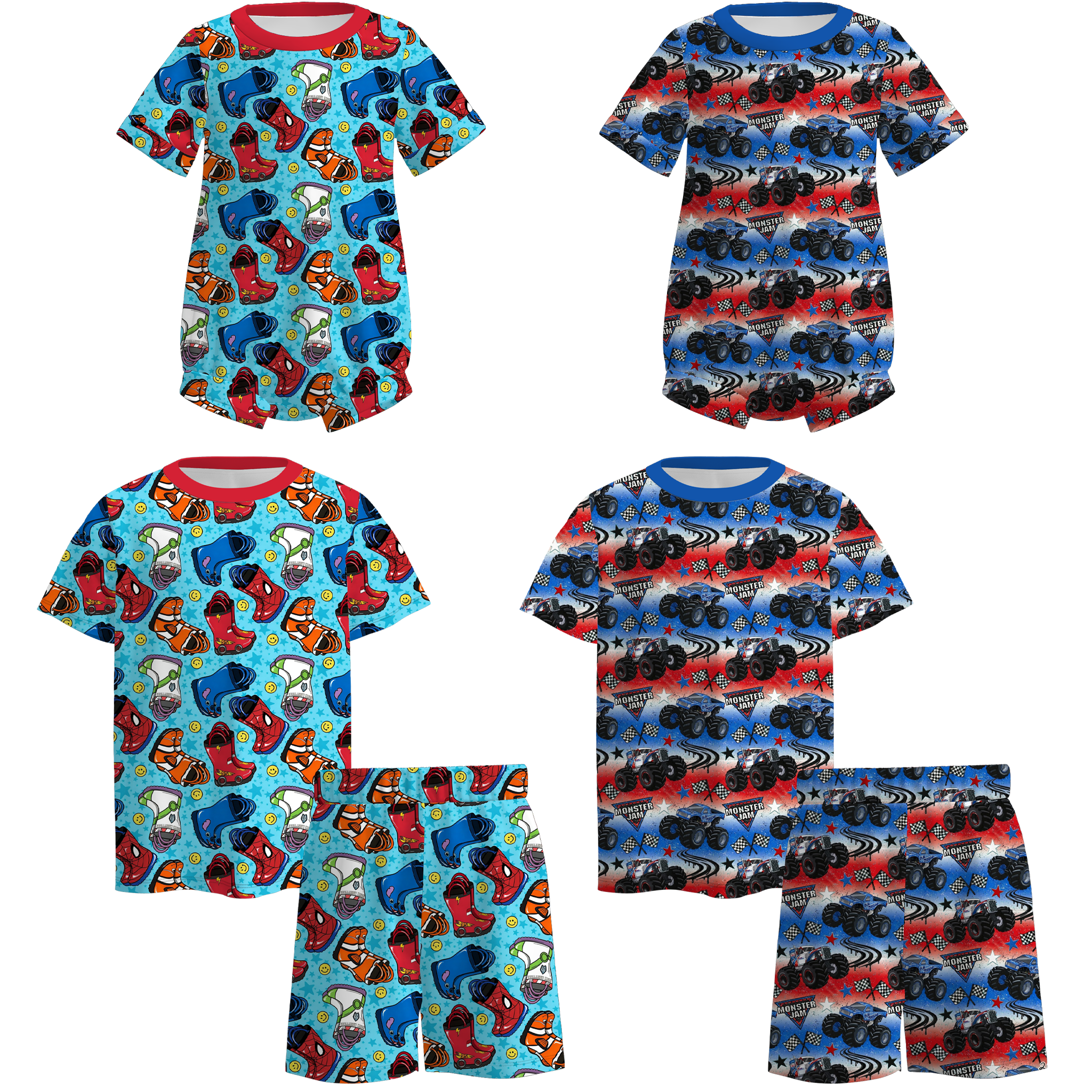 (Pre Order)Brothers Spring&Summer Boots Print Set&Romper