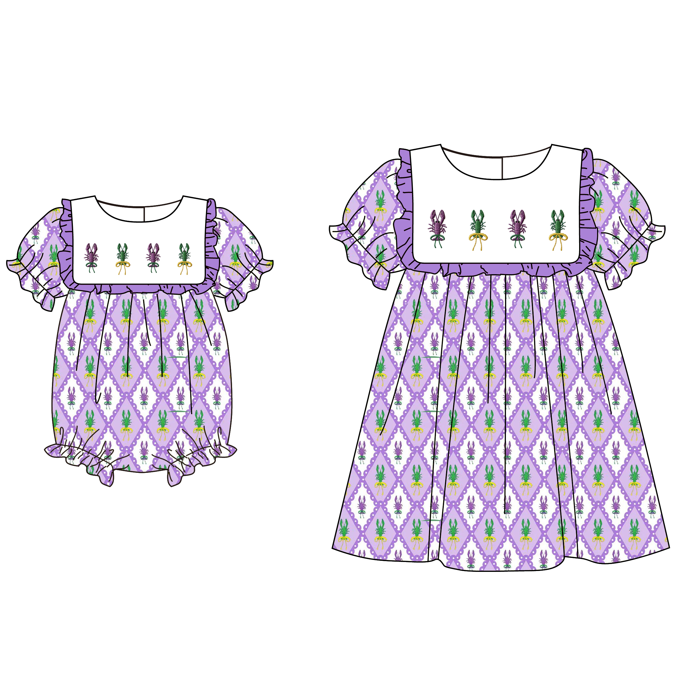 (Pre Order)Sisters Mardi Gras Embroidery Dress&Romper