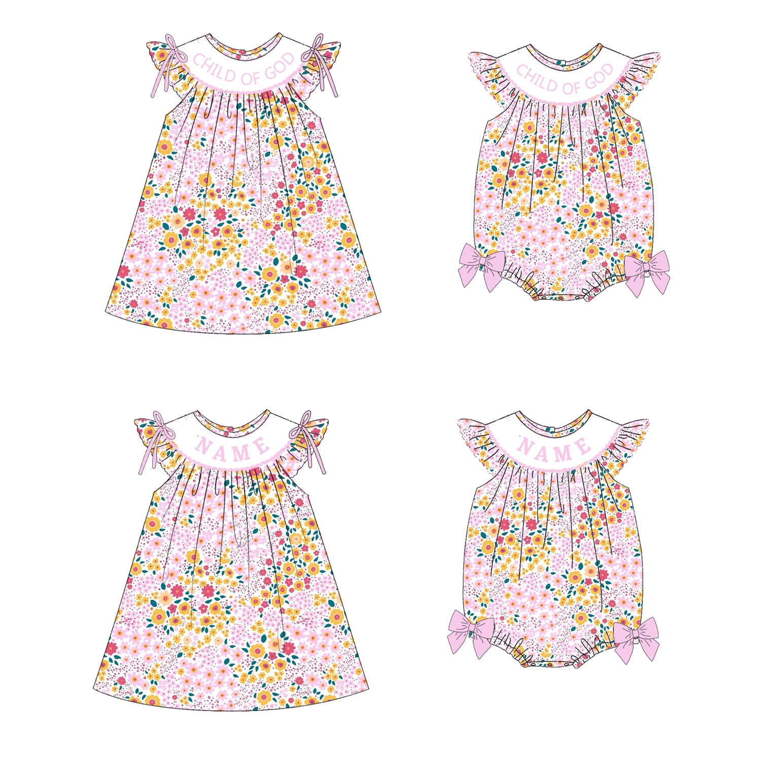 (Pre Order)Sisters Spring and Summer CHILD OF GOD Embroidery Smocked Dress&Romper
