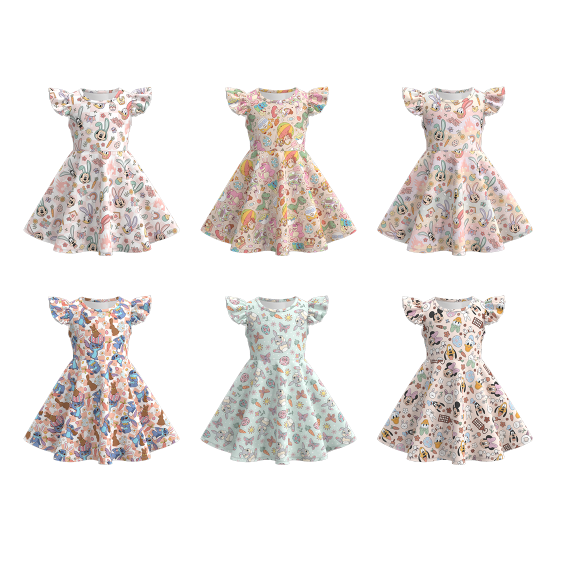 (Pre Order)Girls Easter Print Flying Sleeves Dress