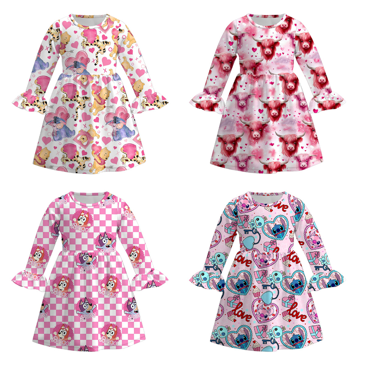 (Pre Order)Girls Valentine's Day Cartoon Print Dress