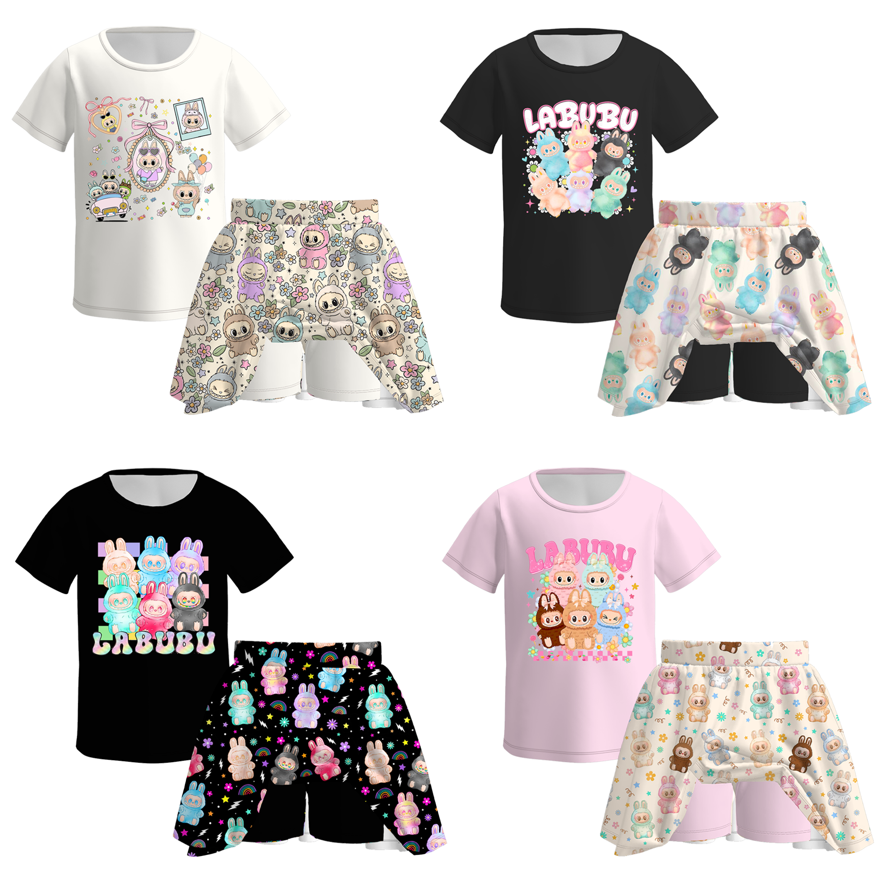 (Pre Order)Girls Fall Cartoon Print Skort Set