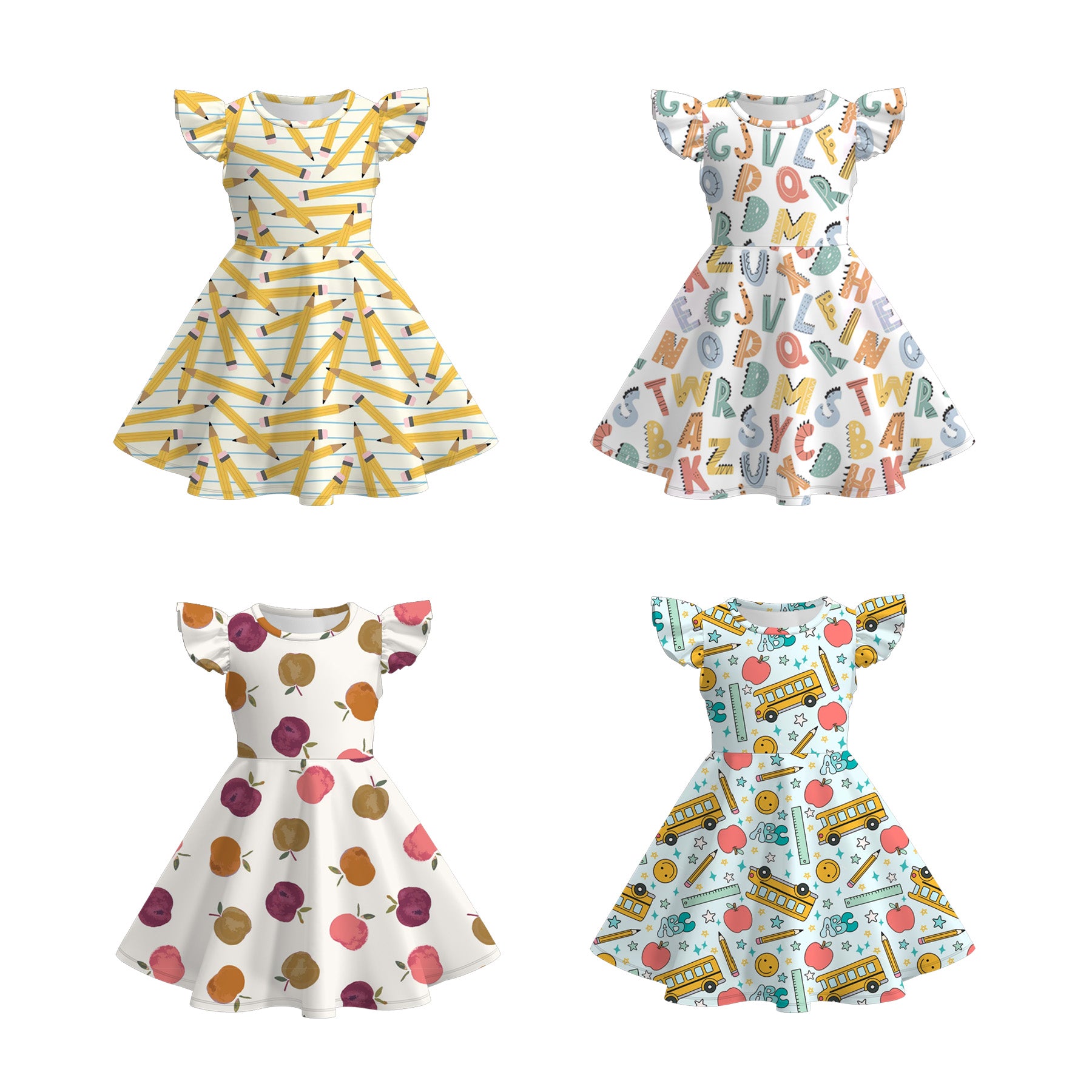 (Pre Order)Girls Back To School Print Milk Silk Dress