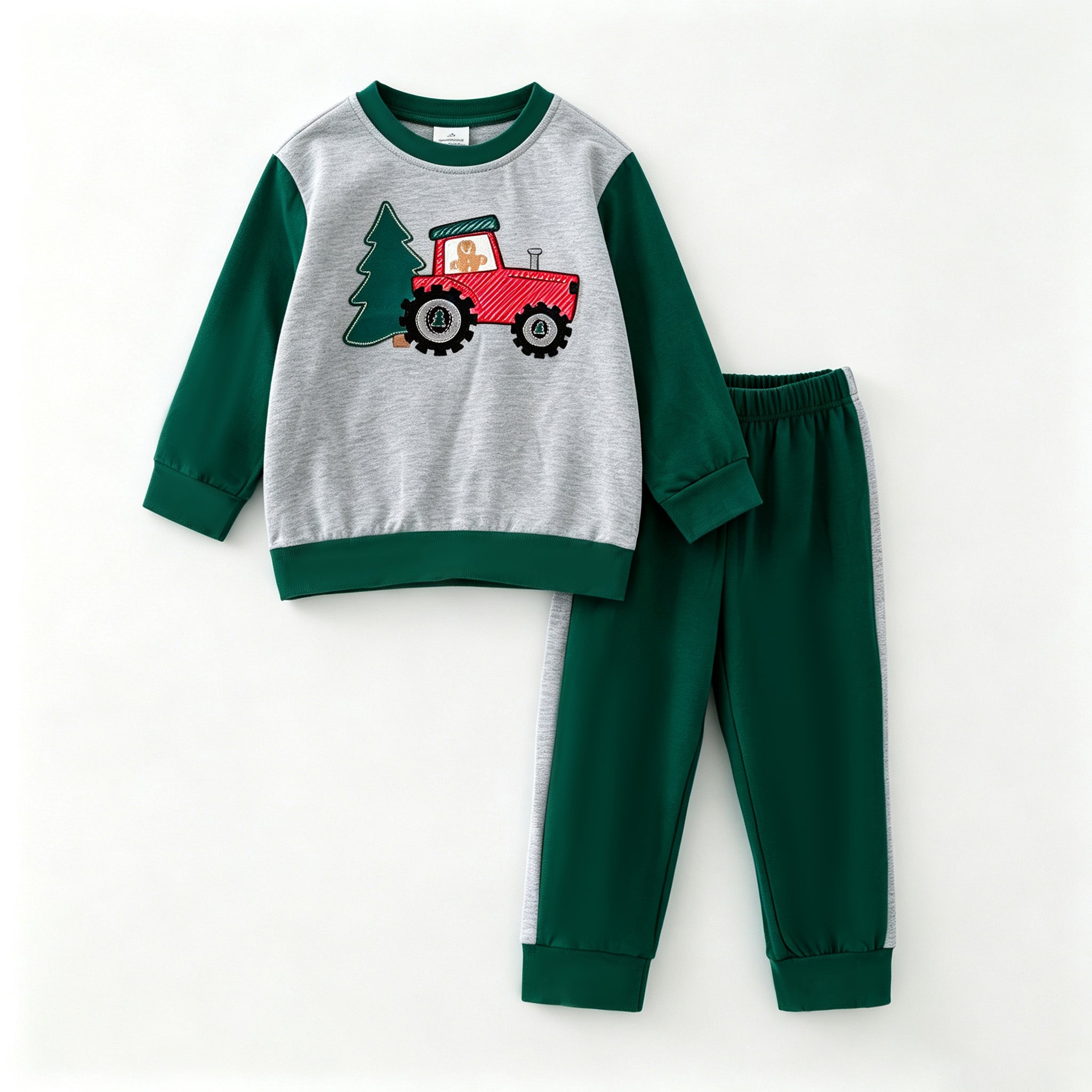 (In Stock)Boys Christmas Applique Cotton Outfit Set