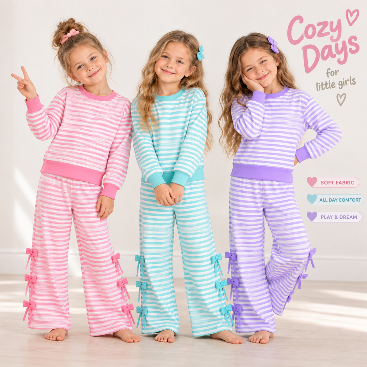 (Weekly Pre-Order)Girls Stripe Print Bow Outfit Set(Ends 9.27)