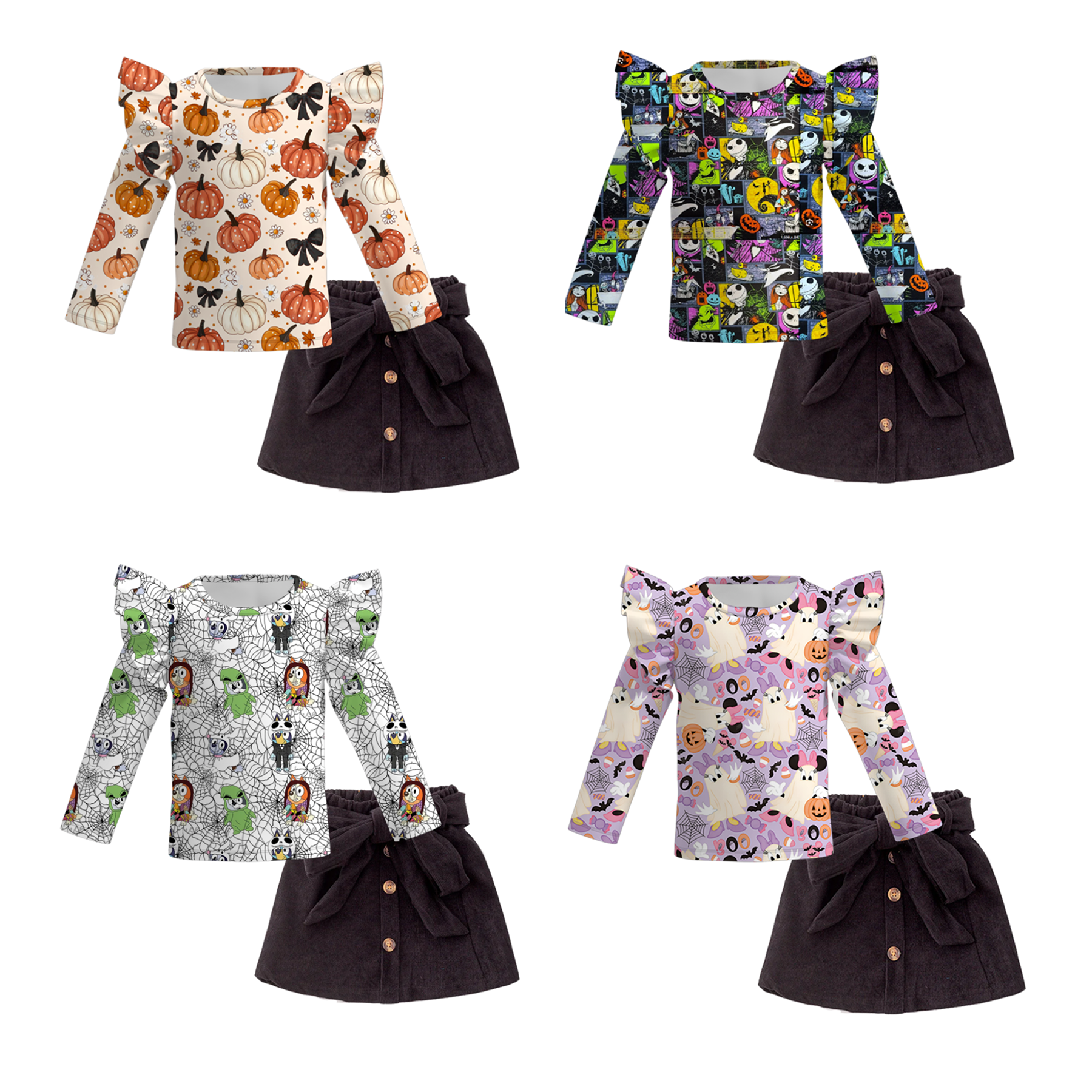 (Pre Order+Skirt In Stock)Girls Halloween Print Skirt Set