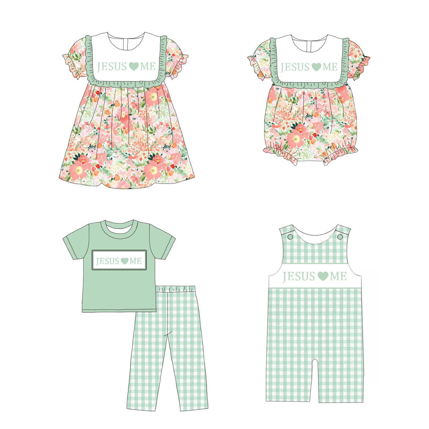 (Pre Order)Siblings Fall JESUS♥ME Embroidery Dress,Set&Romper