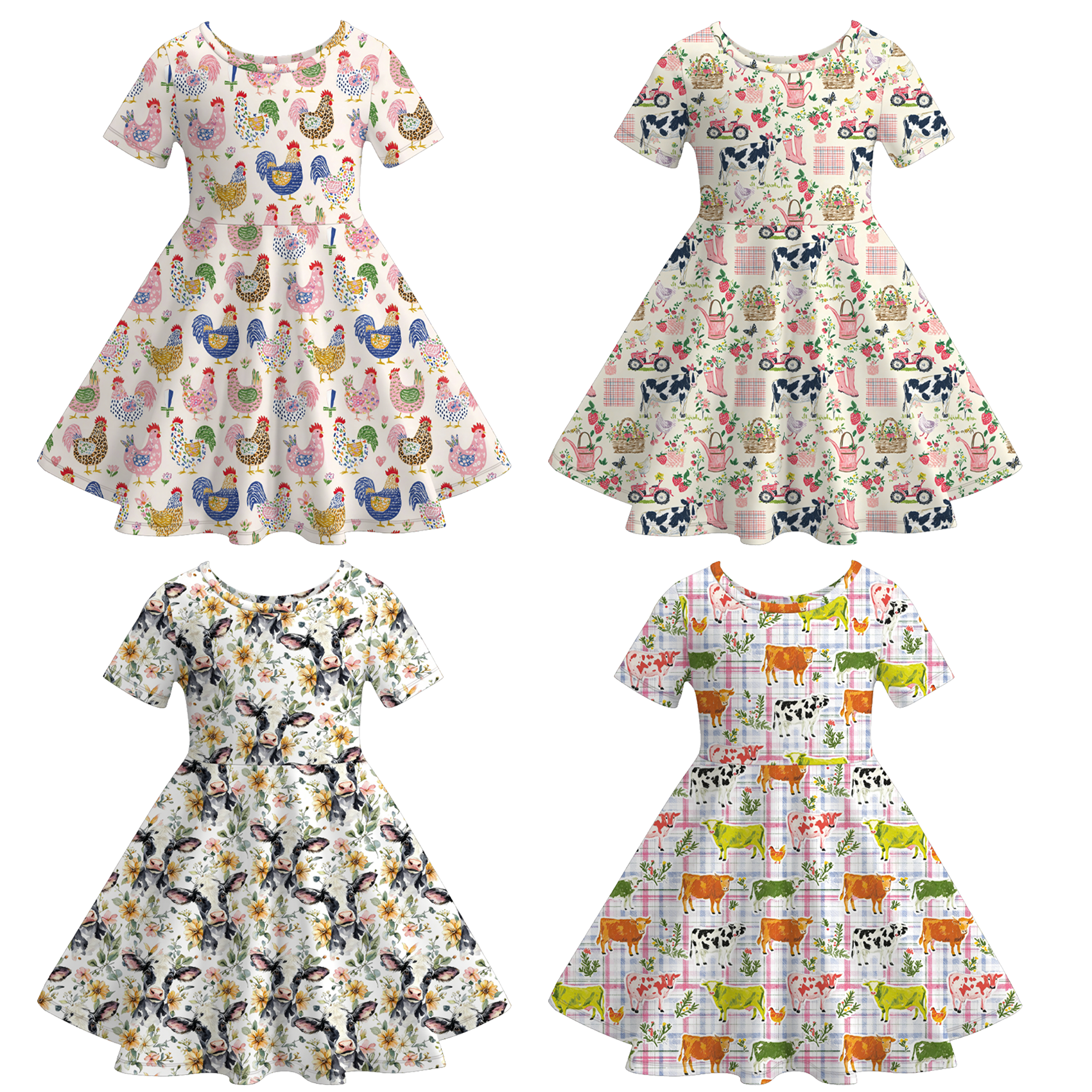 (Pre Order)Girls Spring&Summer Farm Print Dress