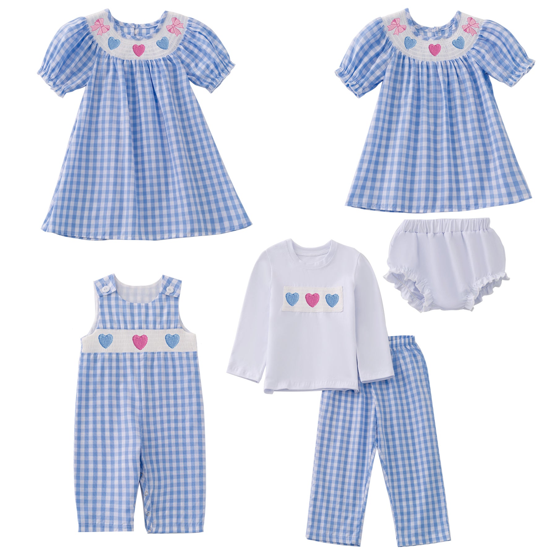 (Pre Order)Girls and Boys Valentine's Day Embroidery Smocked Dress Romper Outfit