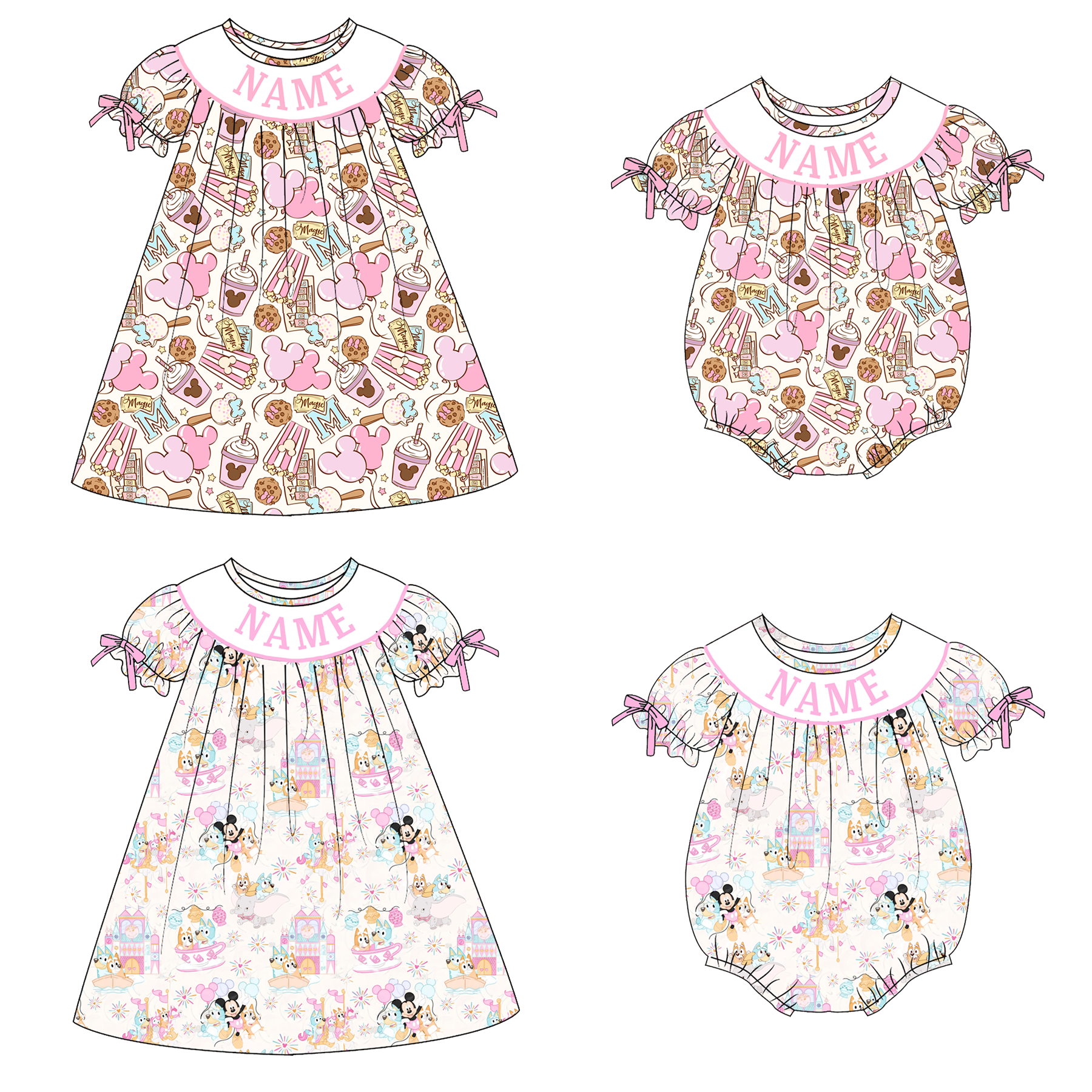 (Pre Order)Sisters Spring&Summer Cartoon Embroidery Smocked Dress&Romper