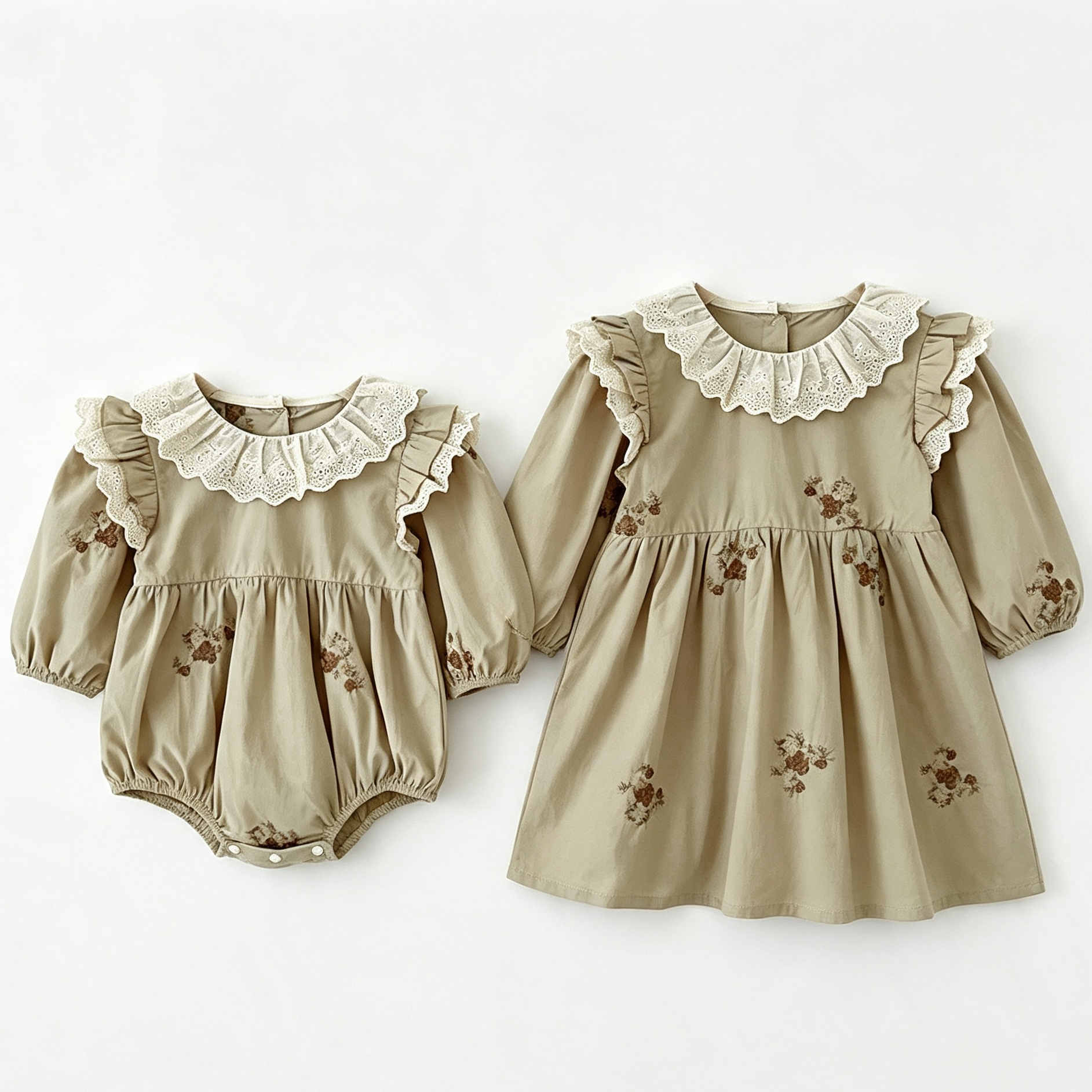 (Pre Order 2 Weeks)Sisters Fall Floral Embroidery Lace Ruffle Dress&Romper