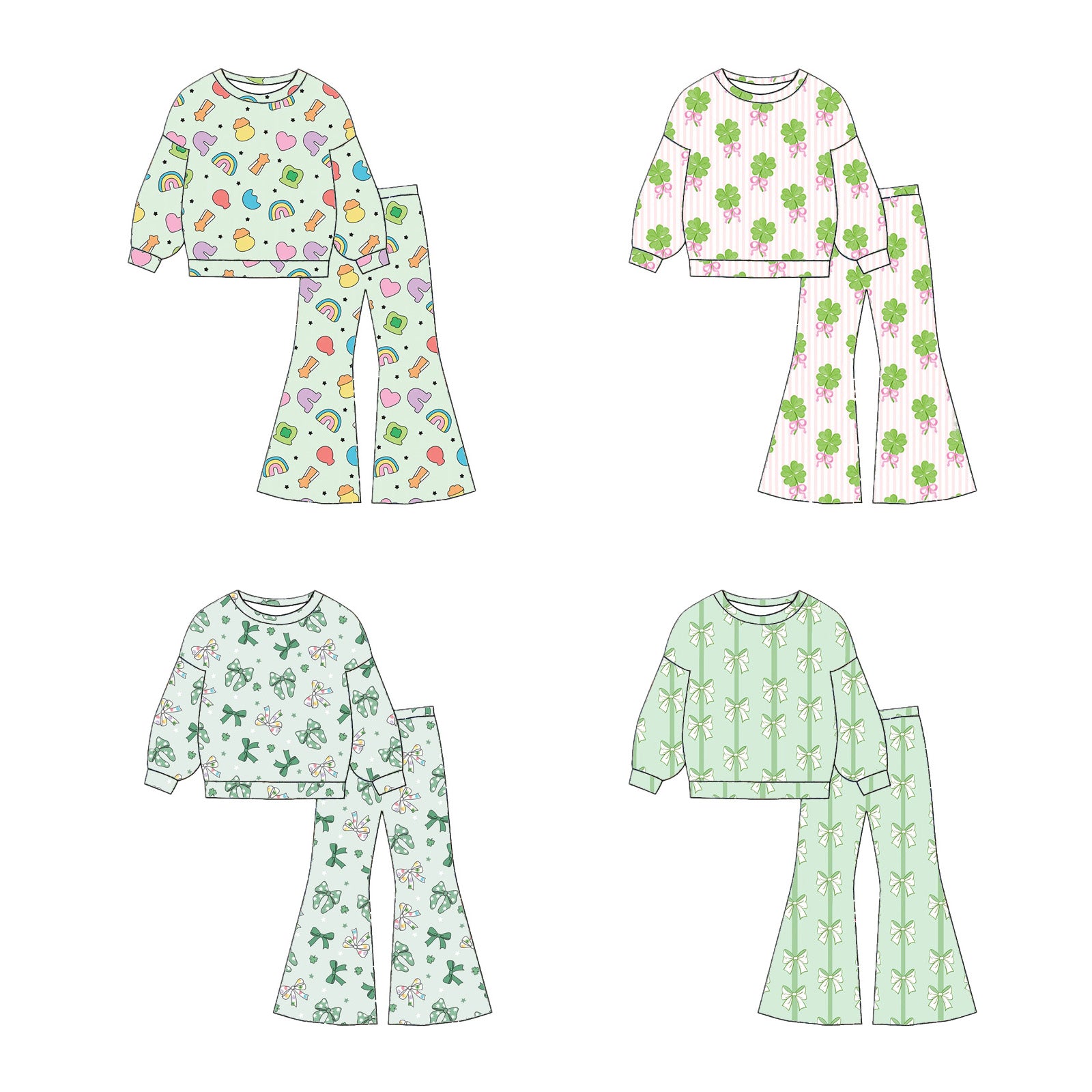 (Pre Order)Girls St. Patrick's Day Shamrock Print Twill Sweatshirt Suit