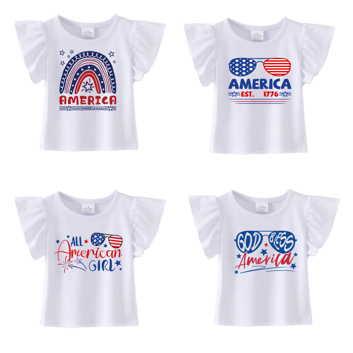 (Pre Order)Patriotic Print Cotton White Essential Top