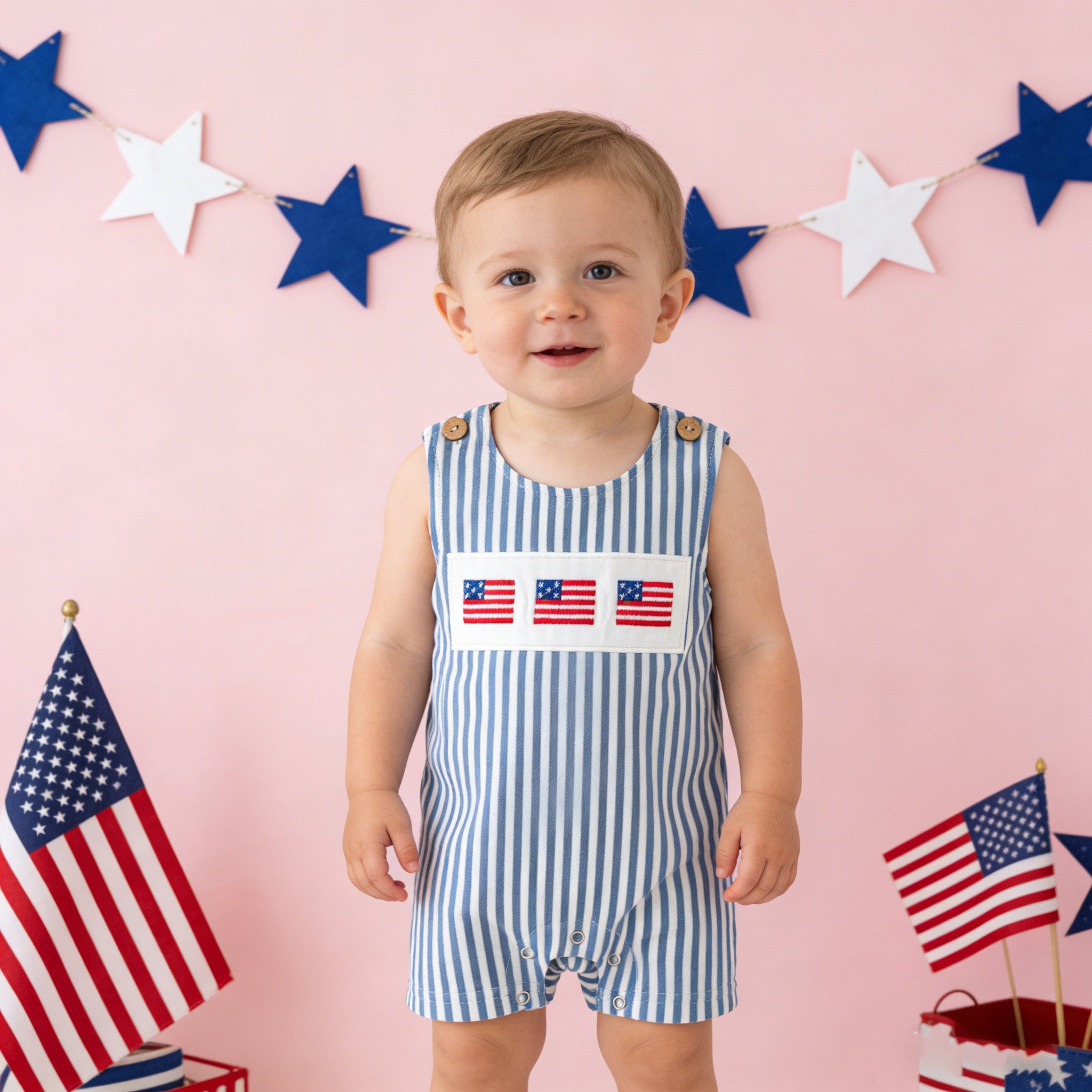 (In Stock)Siblings Patriotic Embroidery Dress&Romper