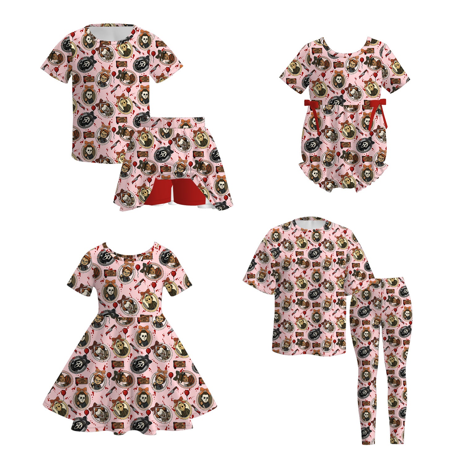 (Pre Order)Family Halloween Cartoon Print Dress,Set&Romper