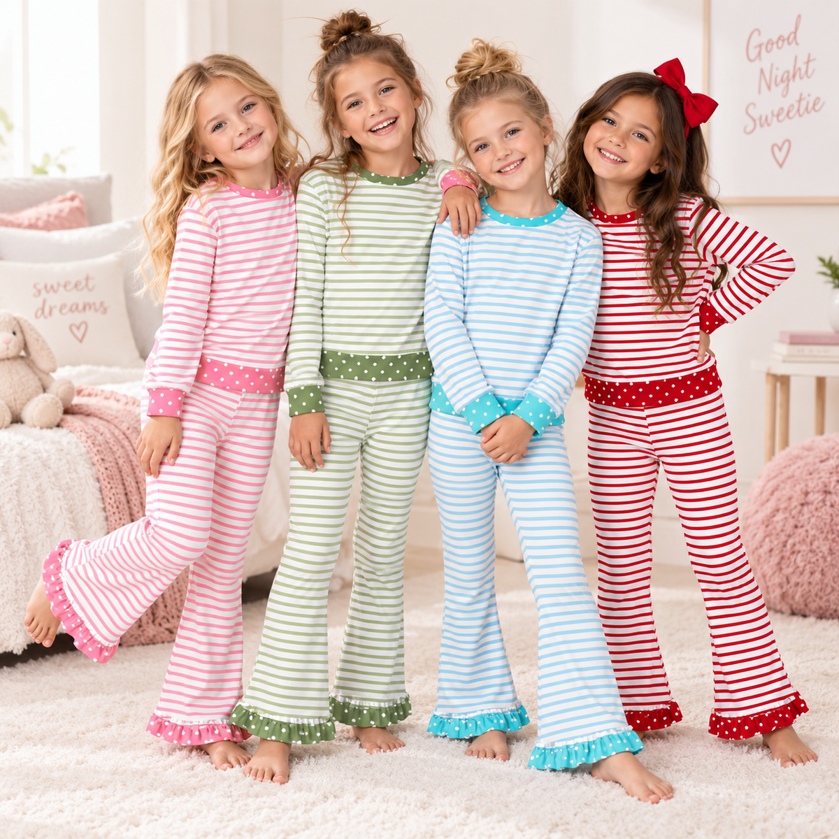 (Weekly Pre-Order)Girls Stripe Print Ruffle Outfit Set(Ends 9.27)