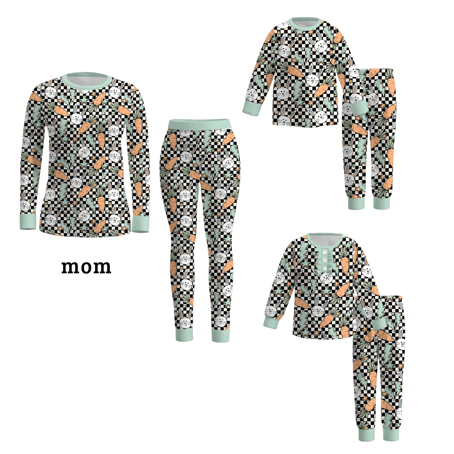 (Pre Order)Mommy and Me Easter Bunny Print Pajamas