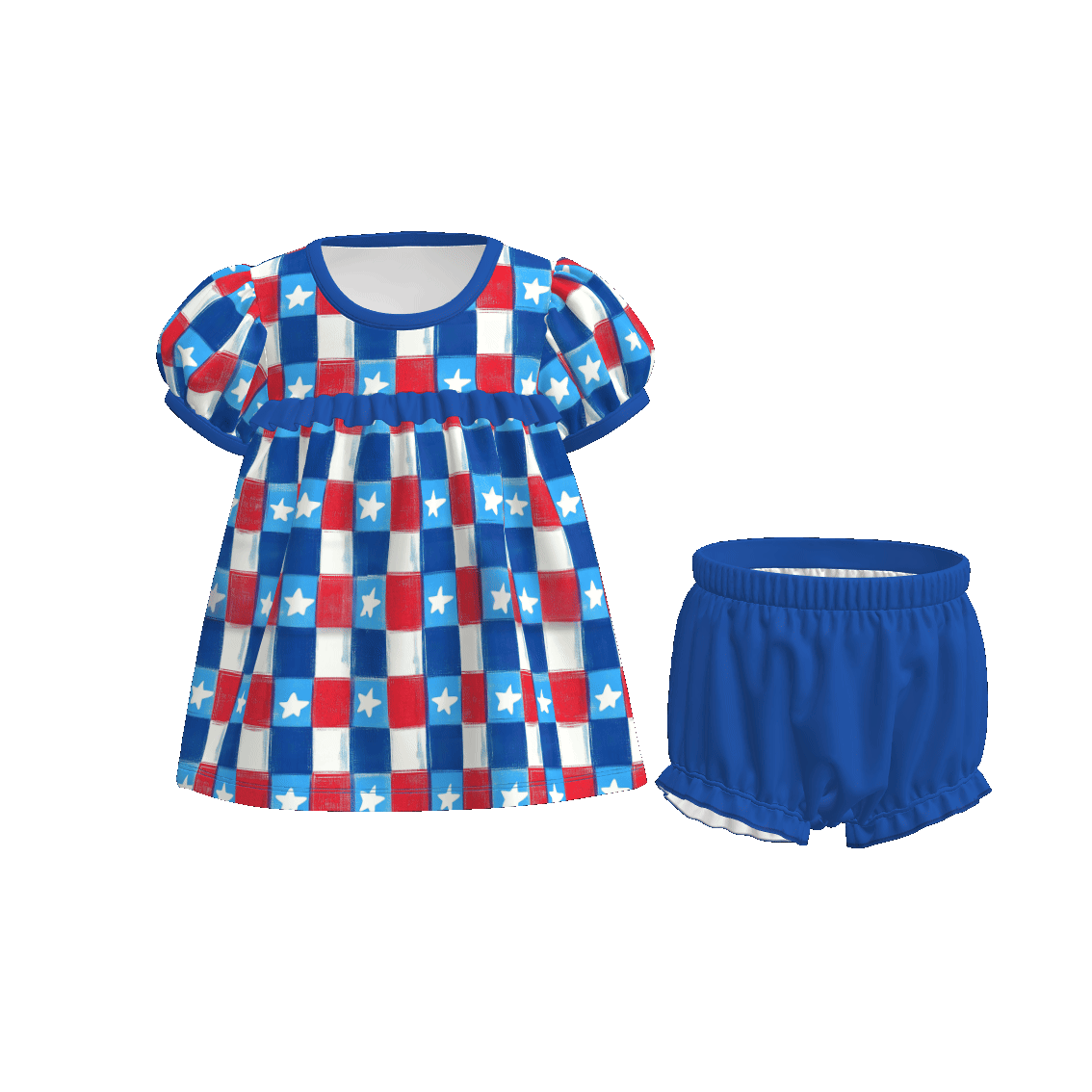 (Pre Order)Sisters Patriotic Print Dress&Bloomer Set