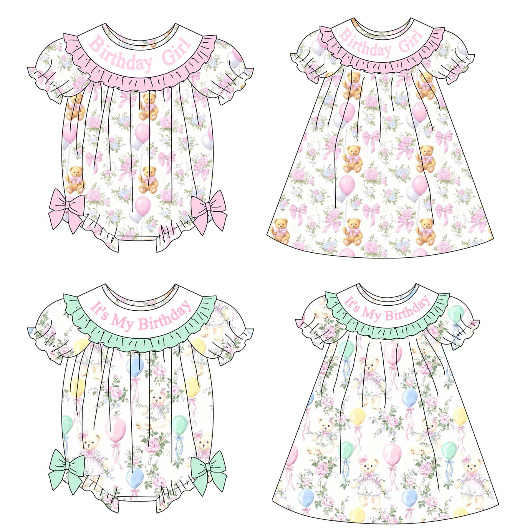 (Pre Order)Sisters Spring&Summer Birthday Embroidery Smocked Dress&Romper