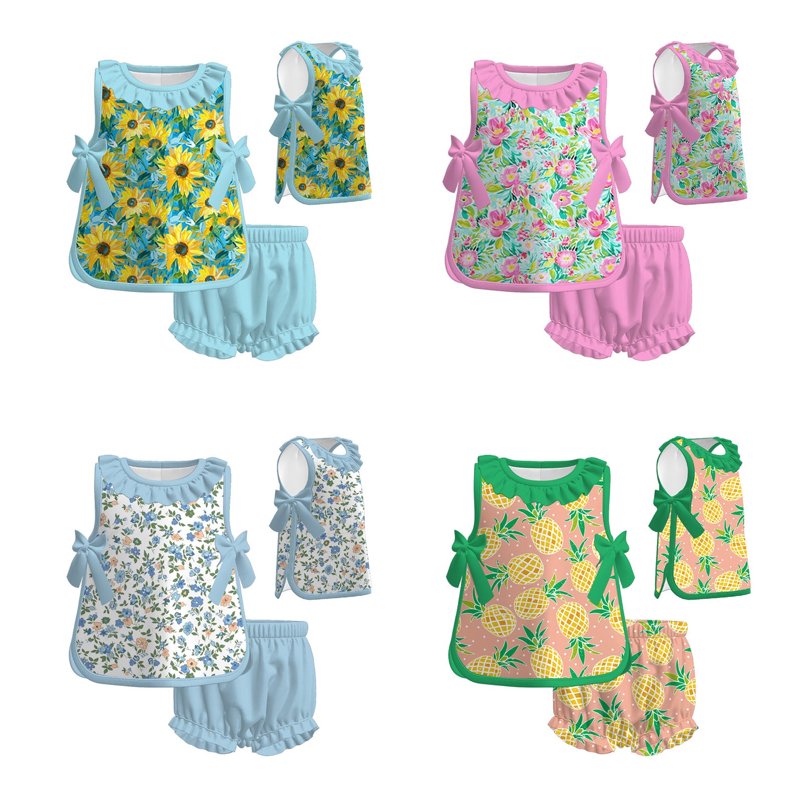 (Pre Order)Girls Spring and Summer Floral&Fruit Print Bloomer Set