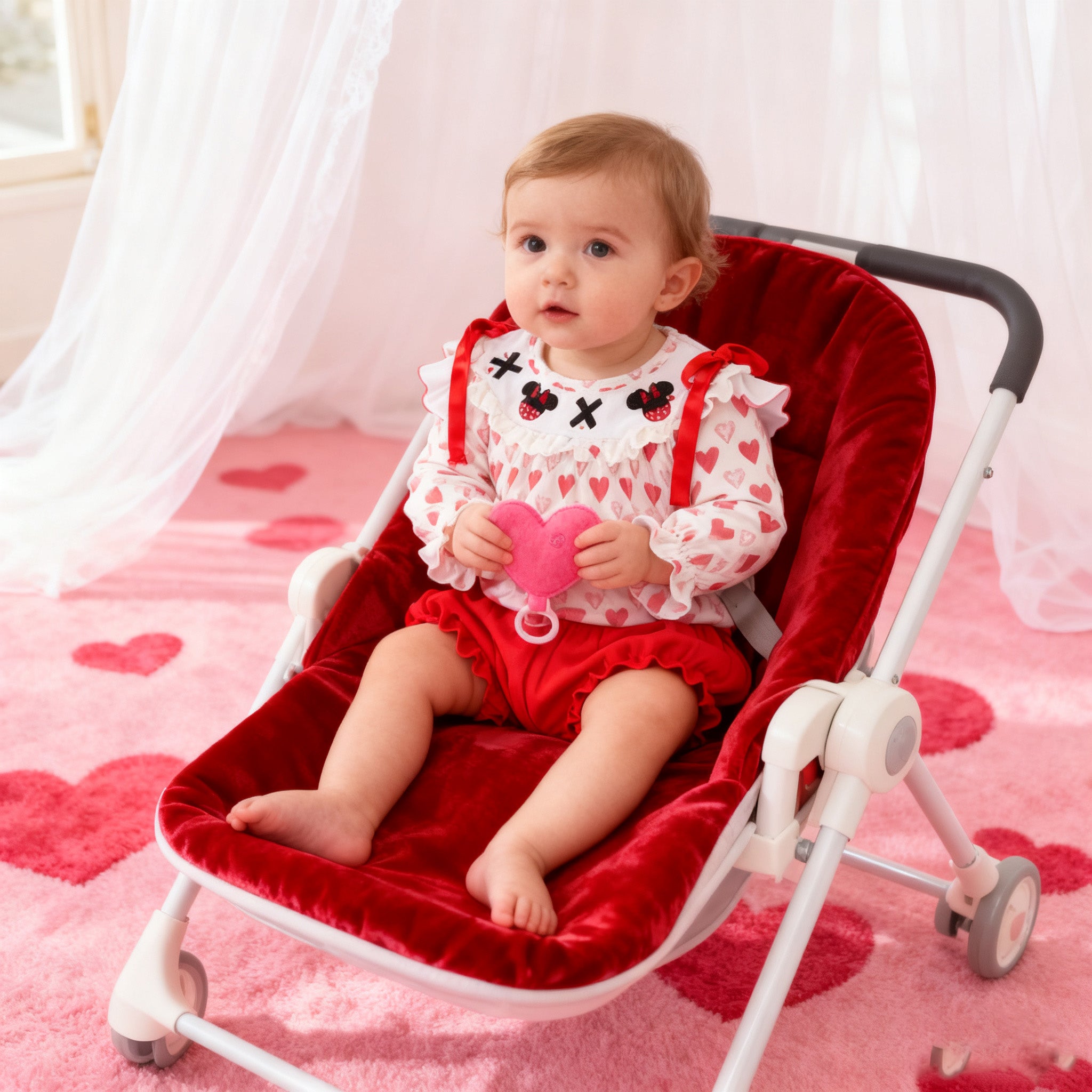 (In Stock)Baby Girls Valentine's Day Embroidery Bloomer Set