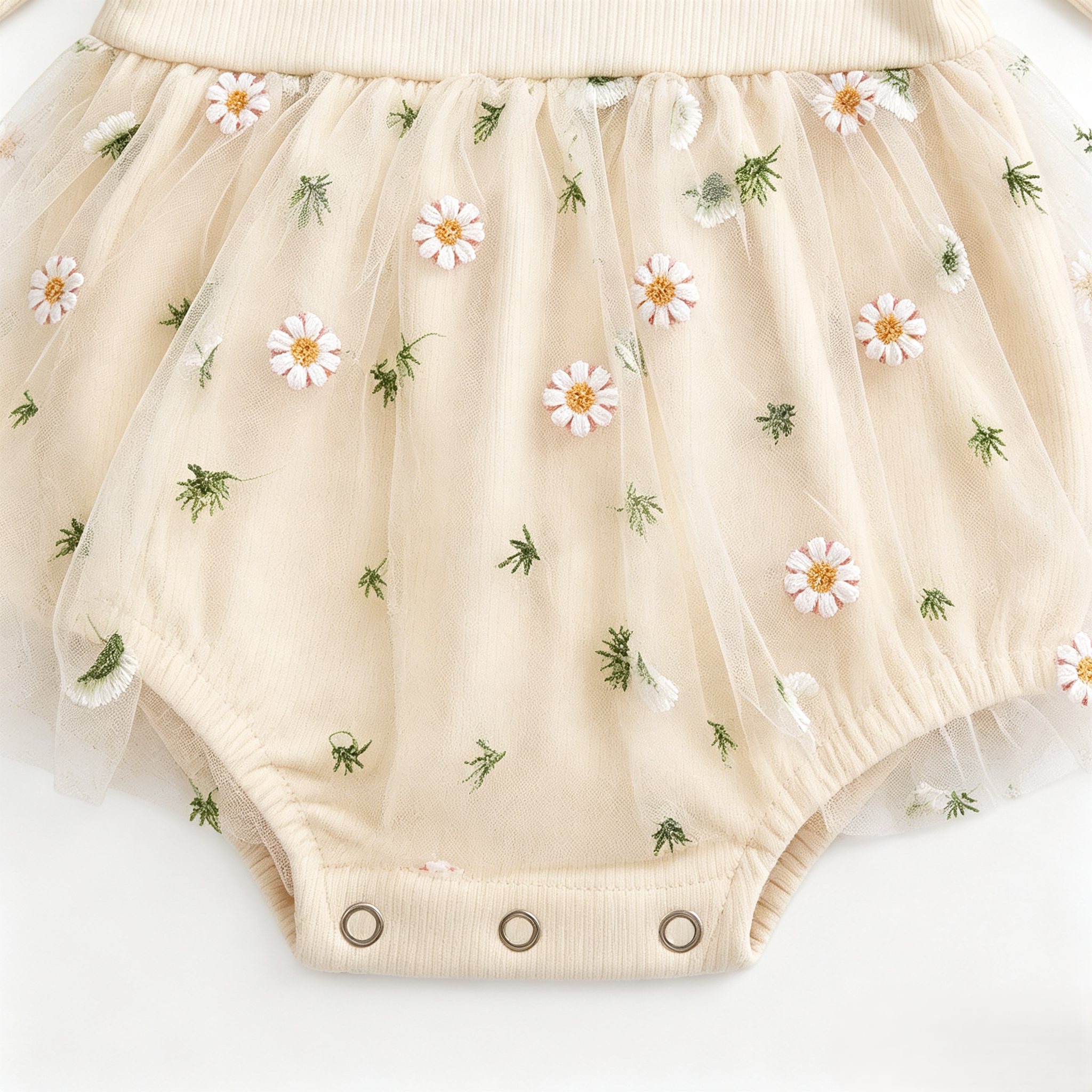 (Pre Order 2 Weeks)Toddler Girls Daisy Embroidery Tulle Romper