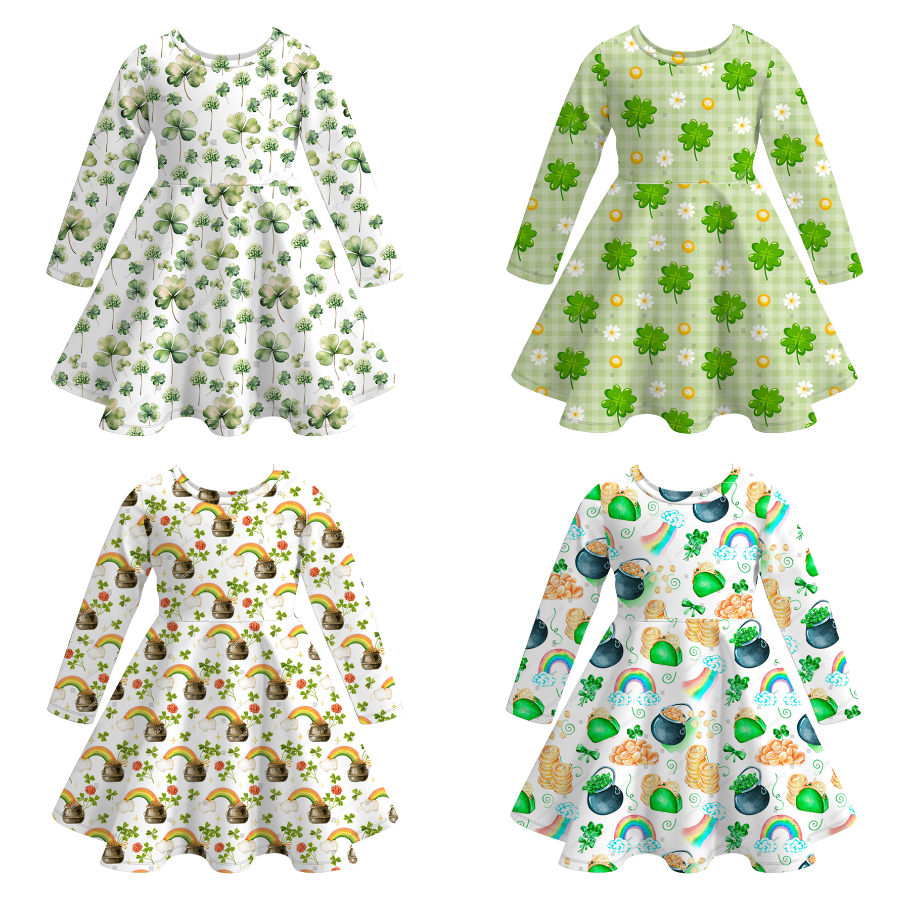 (Pre Order)Girls St. Patrick's Day Shamrock Print Milk Silk Dress