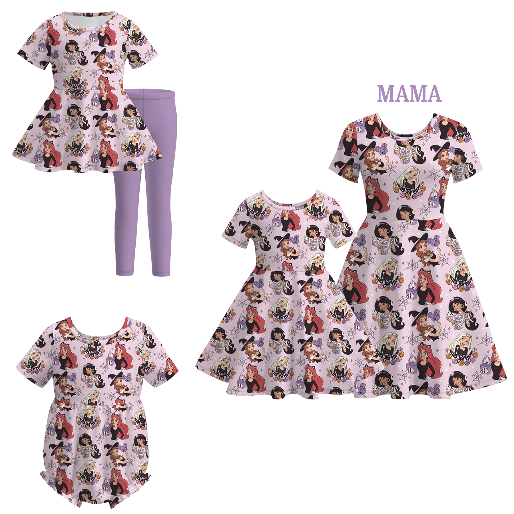 (Pre Order)Family Halloween Princess Print Dress,Set&Romper