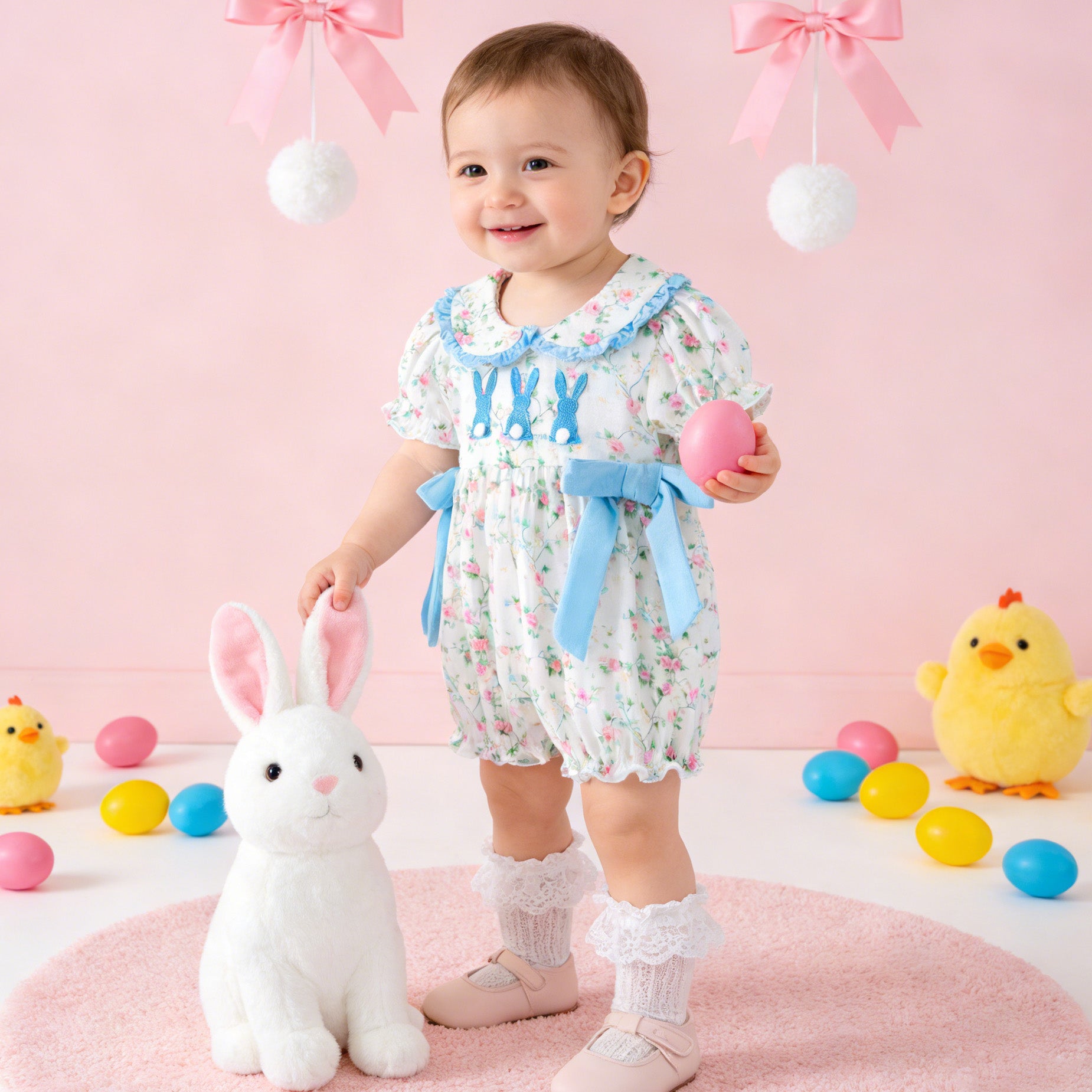 (In Stock)Siblings Easter Bunny Applique Dress,Top&Romper