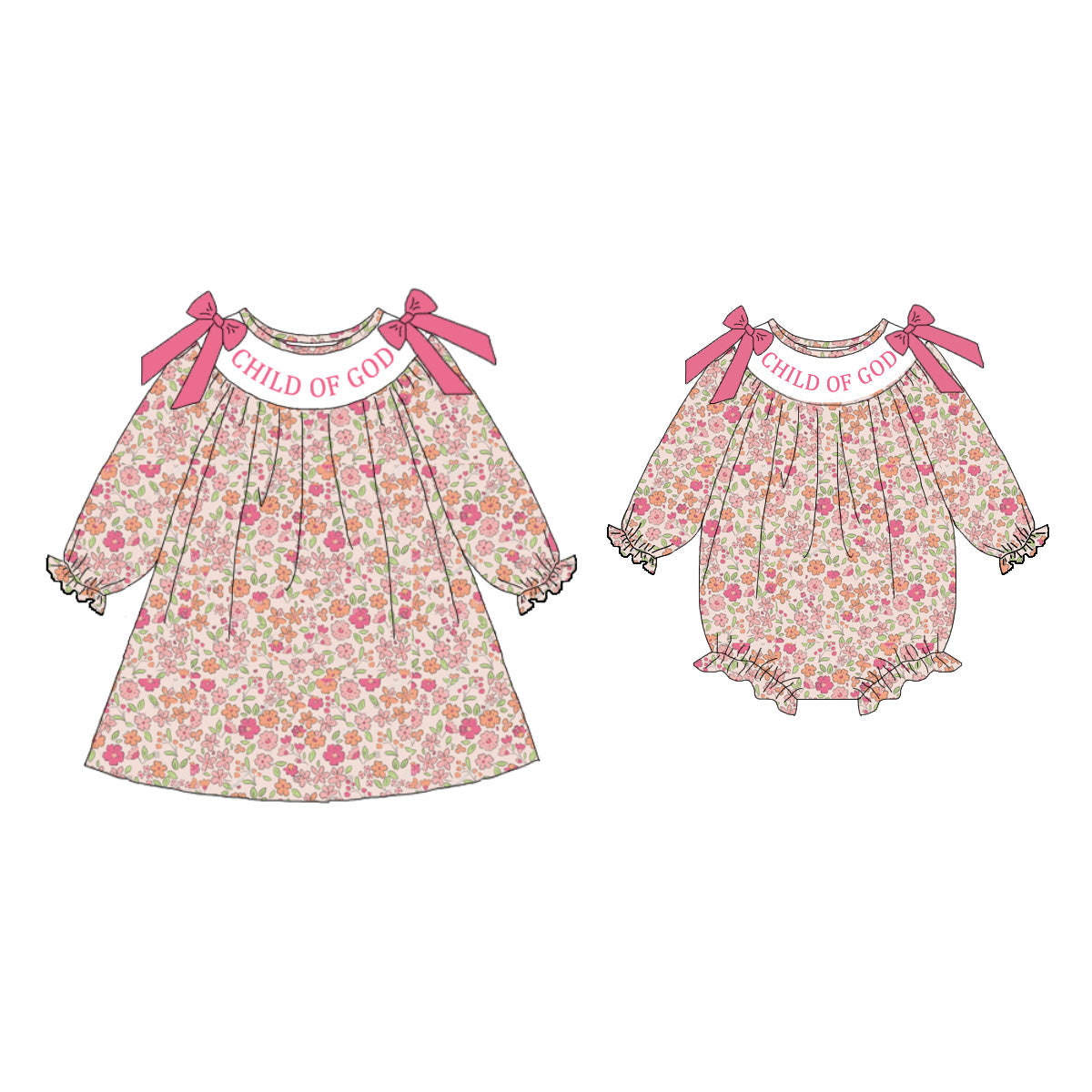 (Pre Order)Sisters Child Of God Embroidery Smocked Dress&Romper