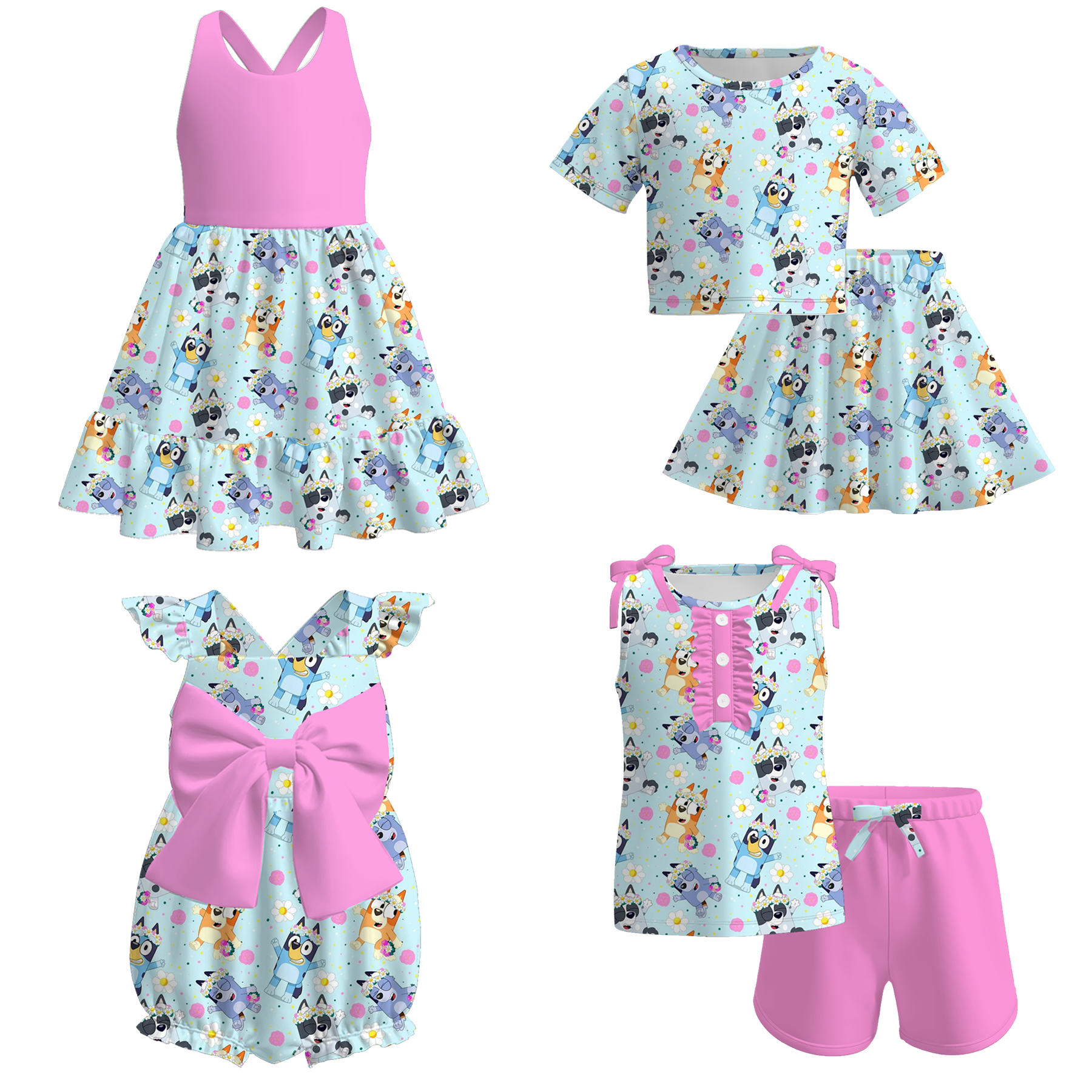(Pre Order)Sisters Spring and Summer Cartoon Print Dress,Romper and Set