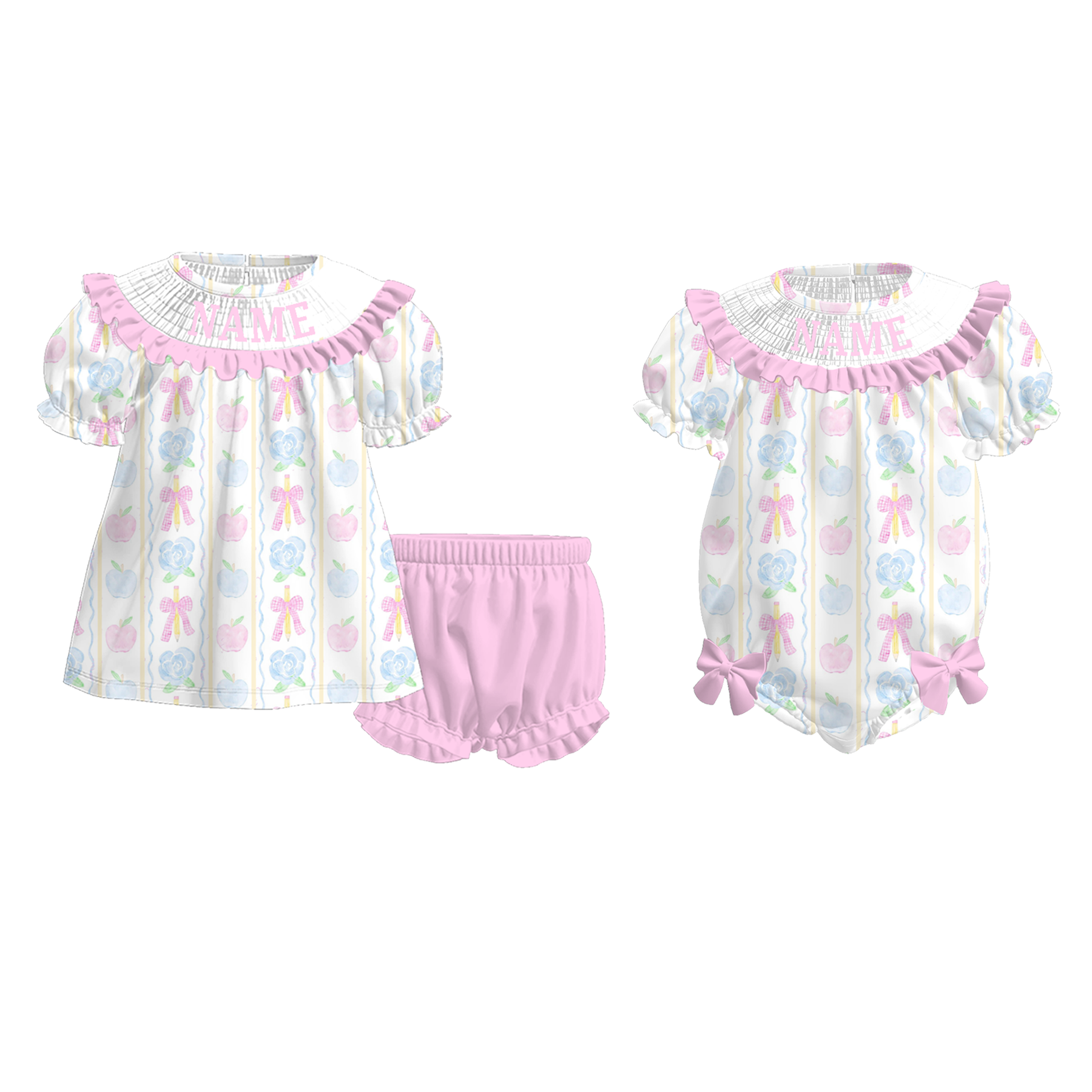 (Pre Order)Family Summer Back To School Embroidery Smocked Dress&Romper
