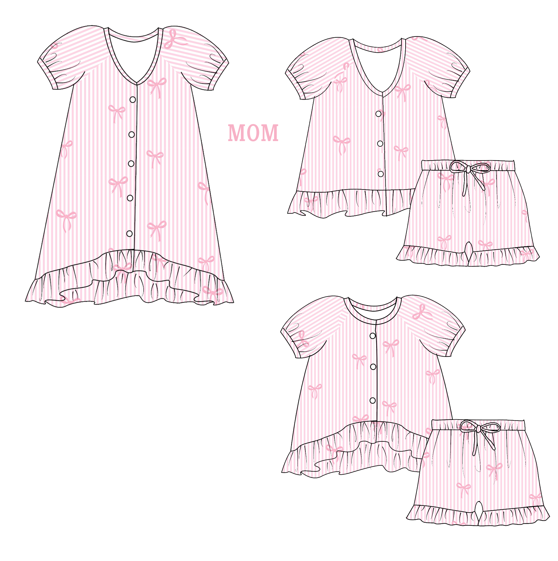 (Pre Order)Family Spring&Summer Bow Print Dress,Set&Top