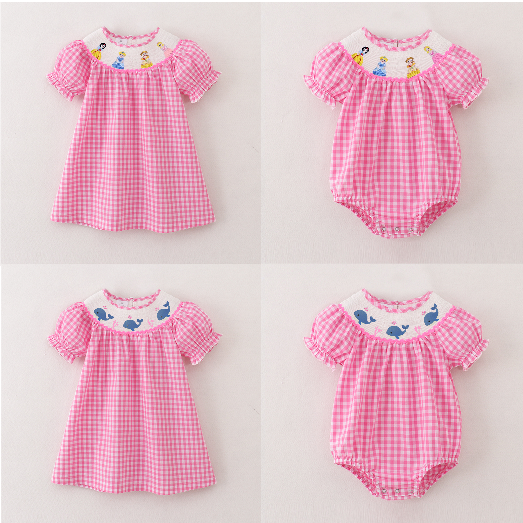 (Pre Order)Sisters Spring and Summer Princess&Whale Embroidery Smocked Dress and Romper