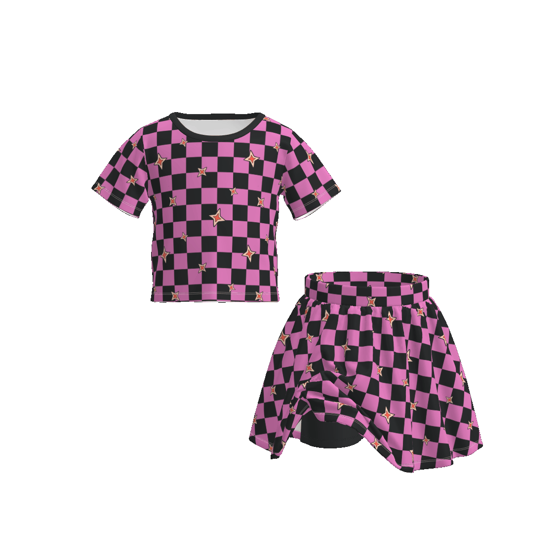 (Pre Order)Girls Halloween Checkerboard Print Skort Set