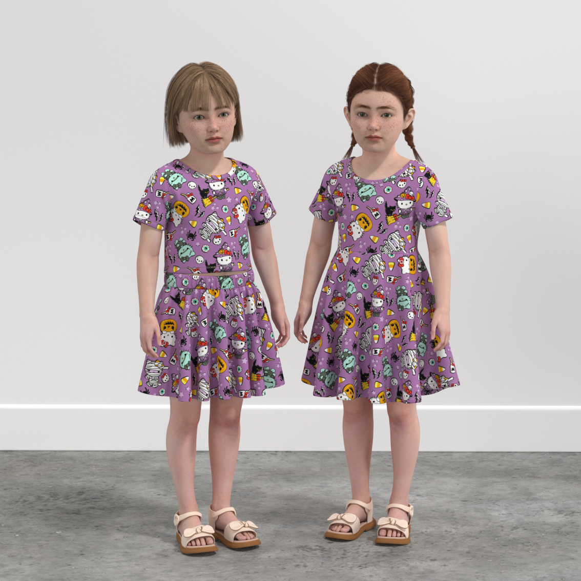 (Pre Order)Girls Halloween Cartoon Print Dress