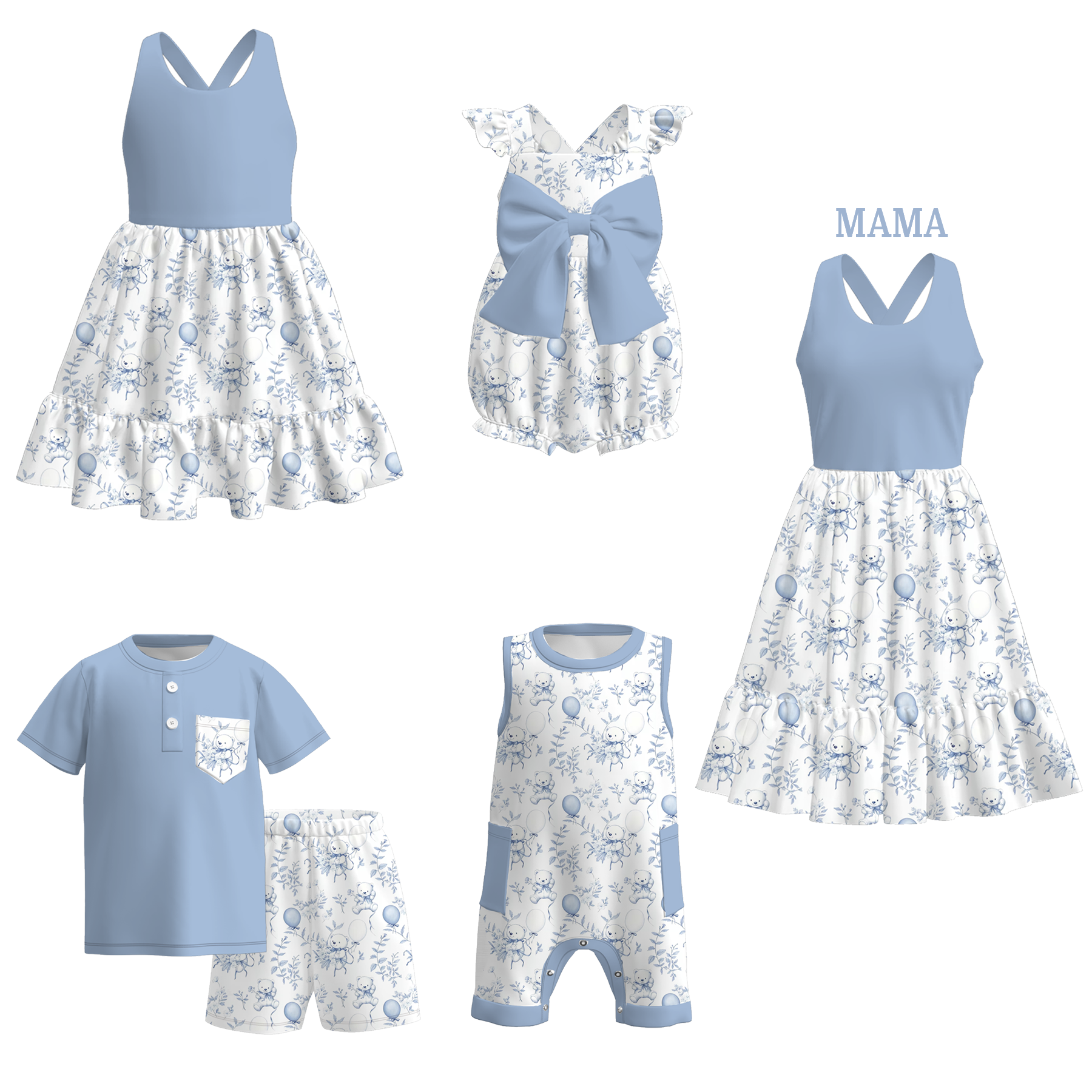 (Pre Order)Sibling Spring and Summer Balloon Print Dress,Romper and Set