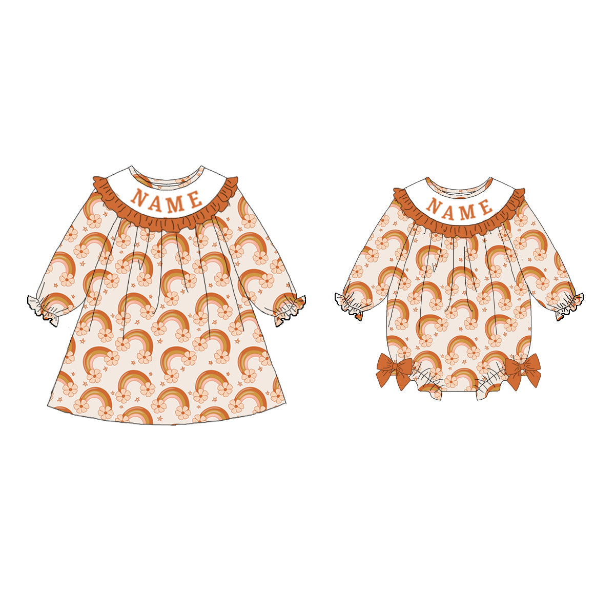 (Pre Order)Sisters Spring Rainbow Embroidery Smocked Dress&Romper