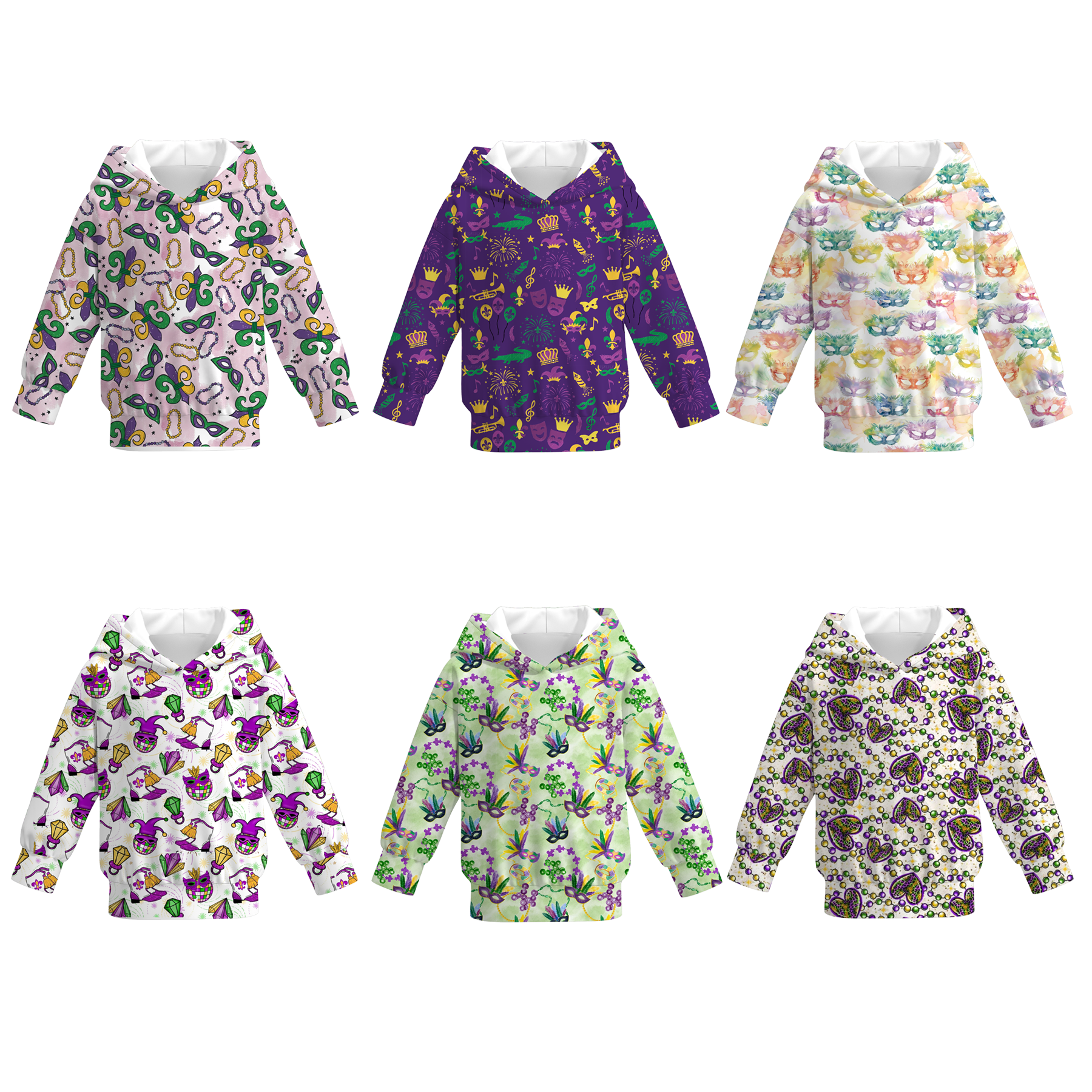(Pre Order)Girls Mardi Gras Print Dress Hoodie