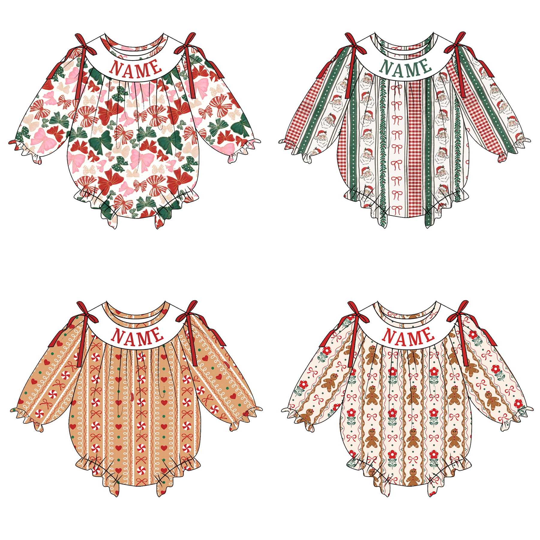 (Pre Order)Toddler Girls Christmas Embroidery Smocked Romper