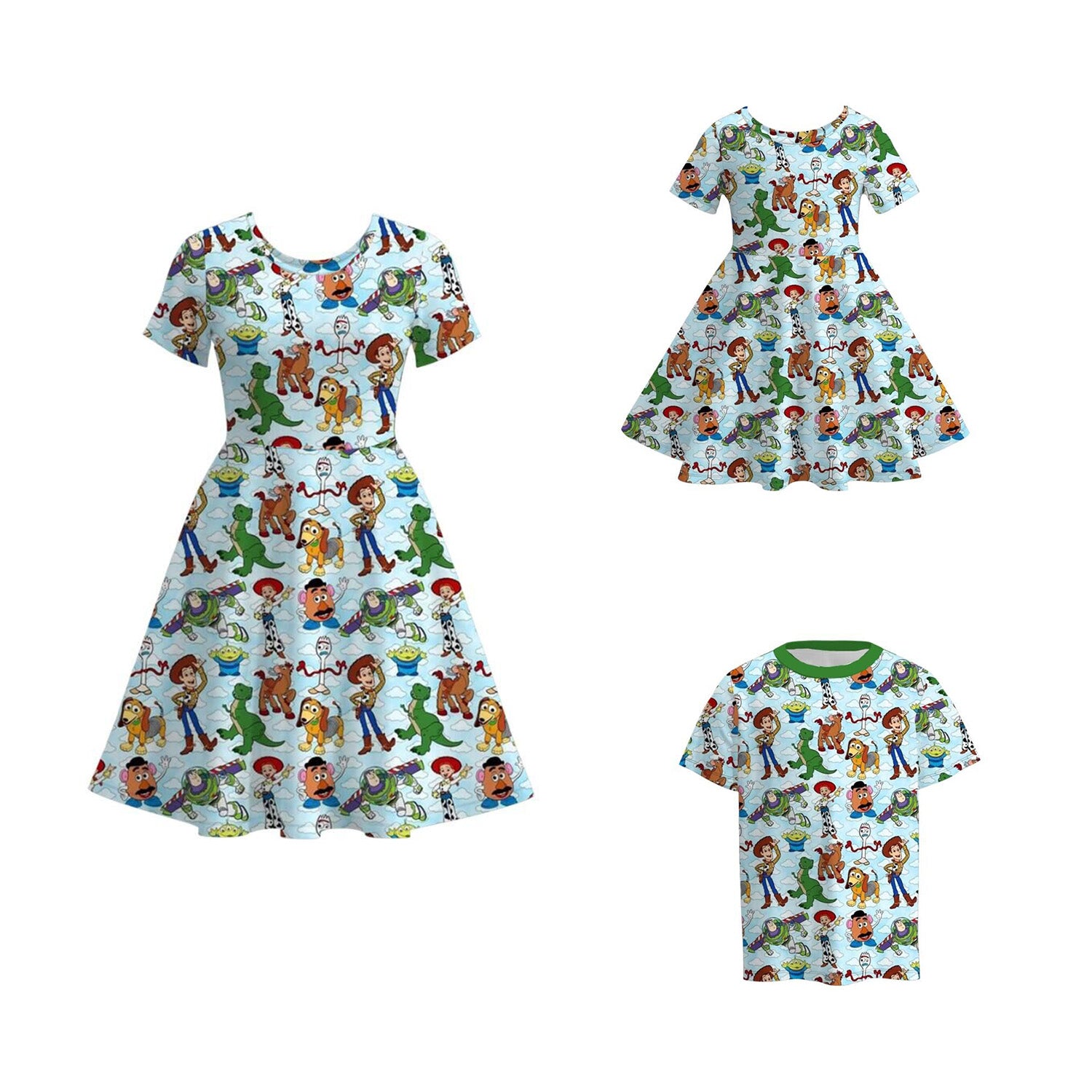 (Pre Order)Family Spring and Summer Cartoon Print Dress&Top