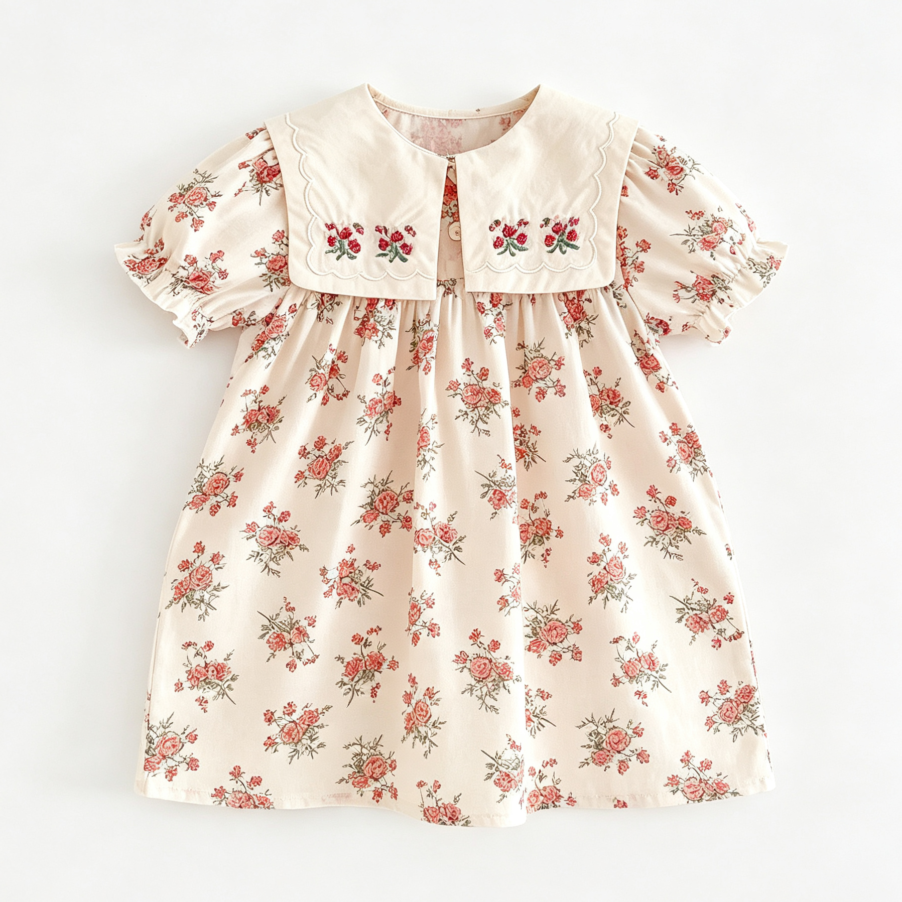 (Pre Order 2 Weeks)Girls Floral Embroidery Collar Dress