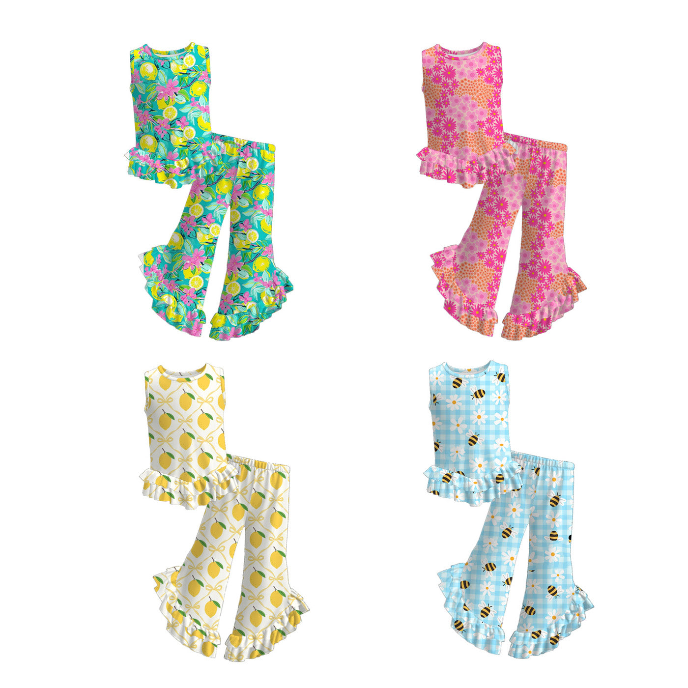 (Pre Order)Girls Spring and Summer Fruit&Bee Print Outfit Set