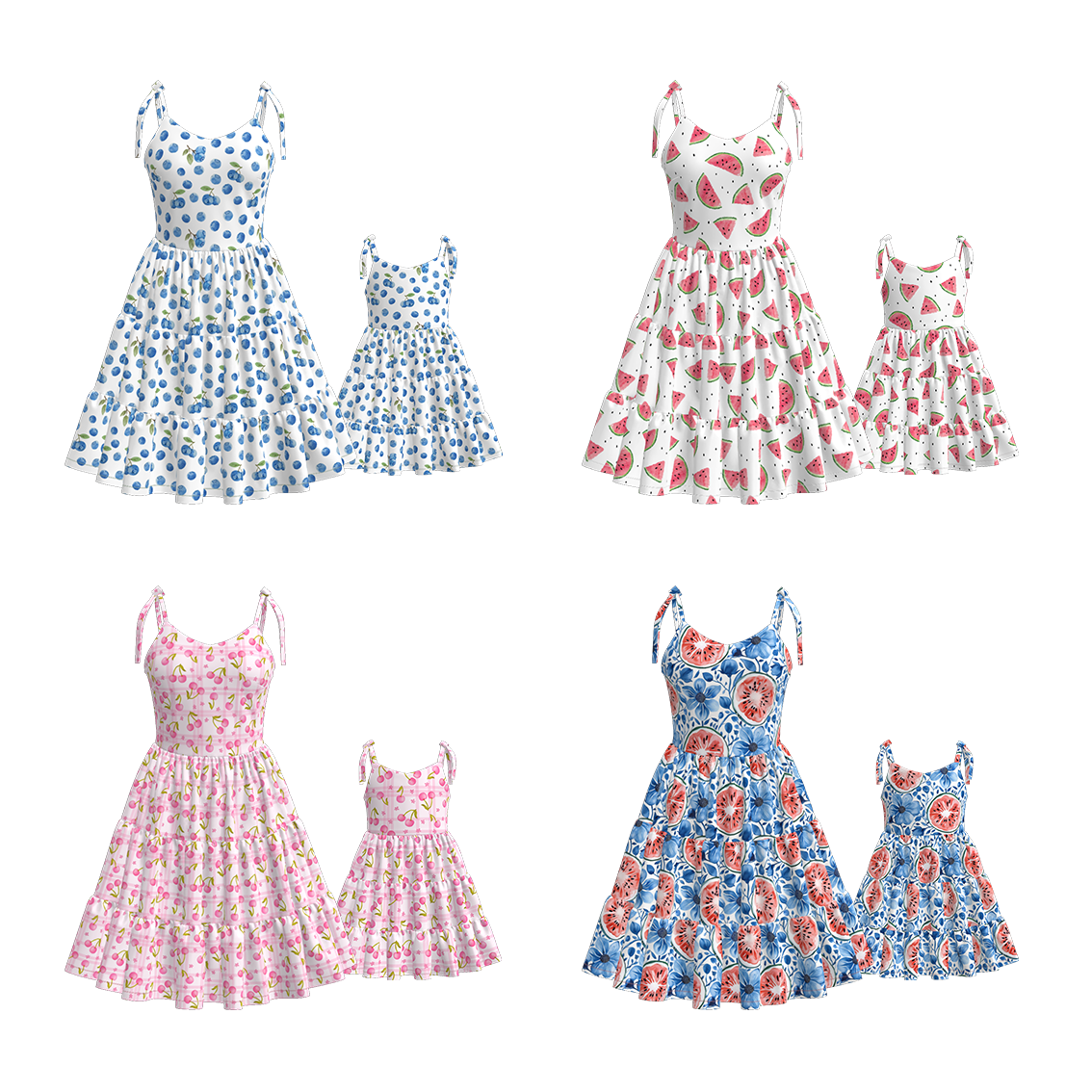 (Pre Order)Mommy and Me Spring&Summer Fruit Print Slip Dress