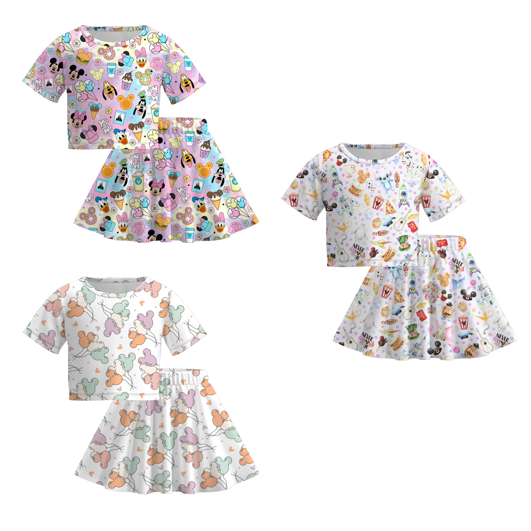 (Pre Order)Girls Cute Cartoon Character Print Skirt Set