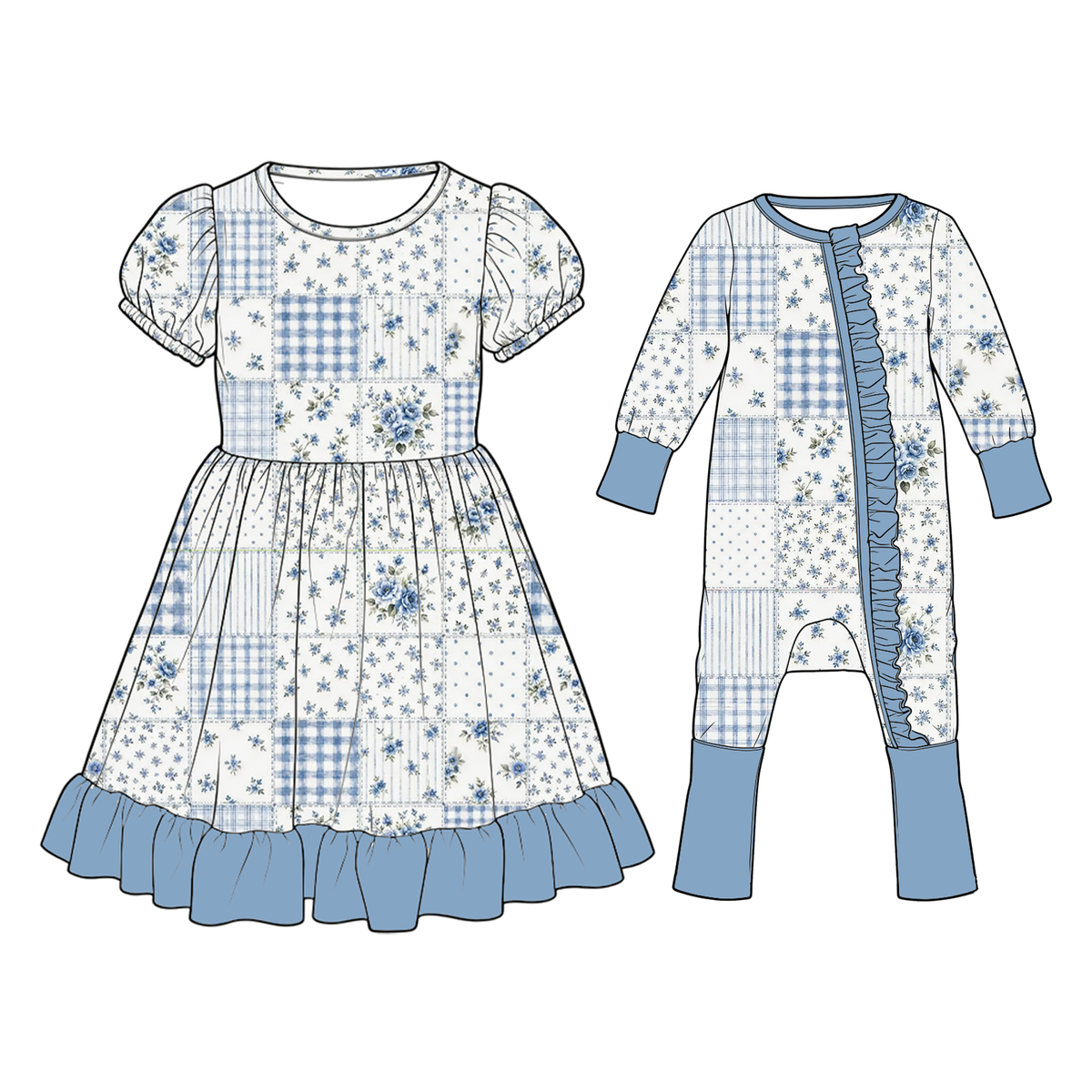 (Pre Order)Sisters Fall Floral Print Dress&Romper