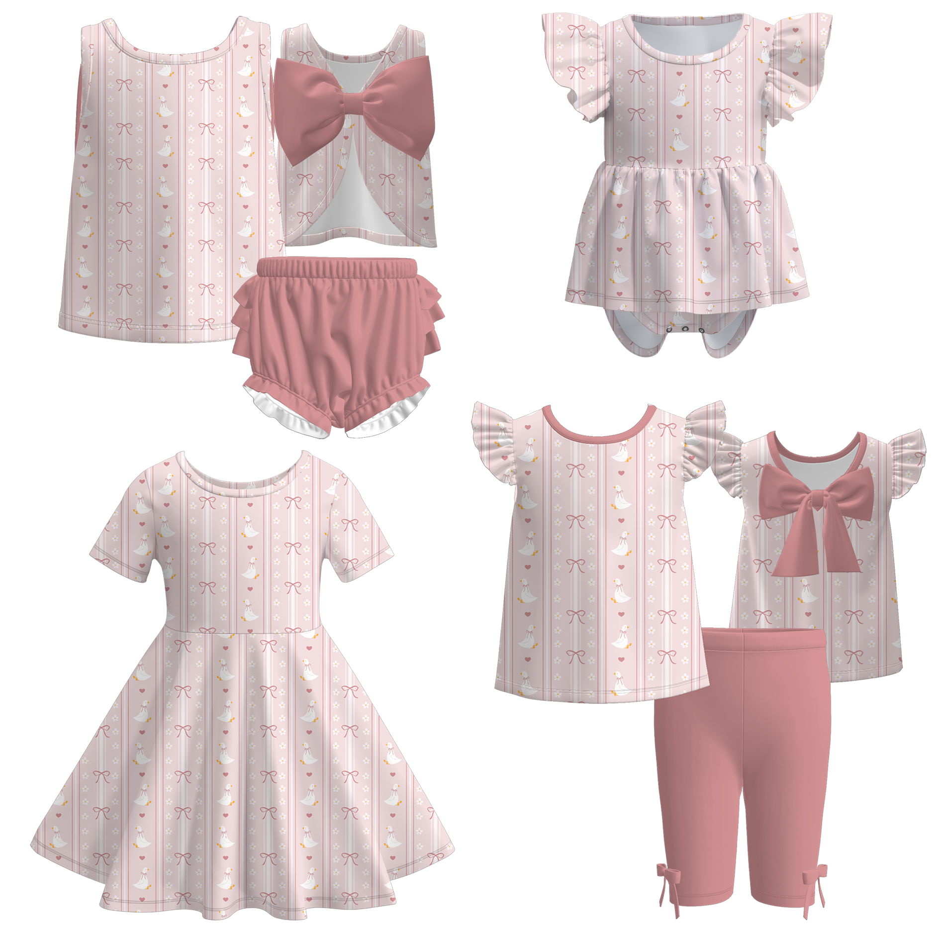 (Pre Order)Sisters Spring&Summer Goose Print Dress,Set&Romper