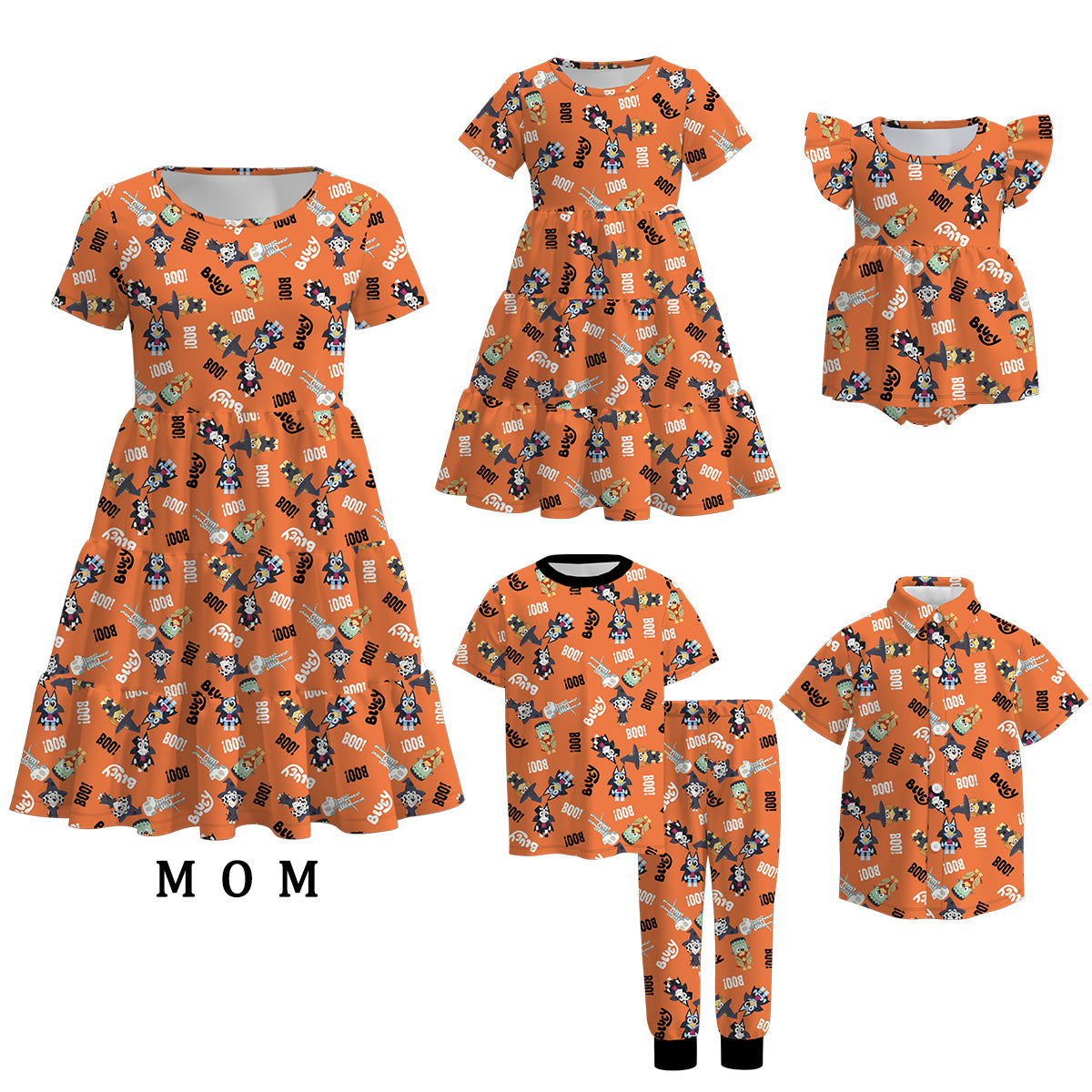 (Pre Order)Family Halloween Cartoon Print Dress,Top,Pajamas&Romper