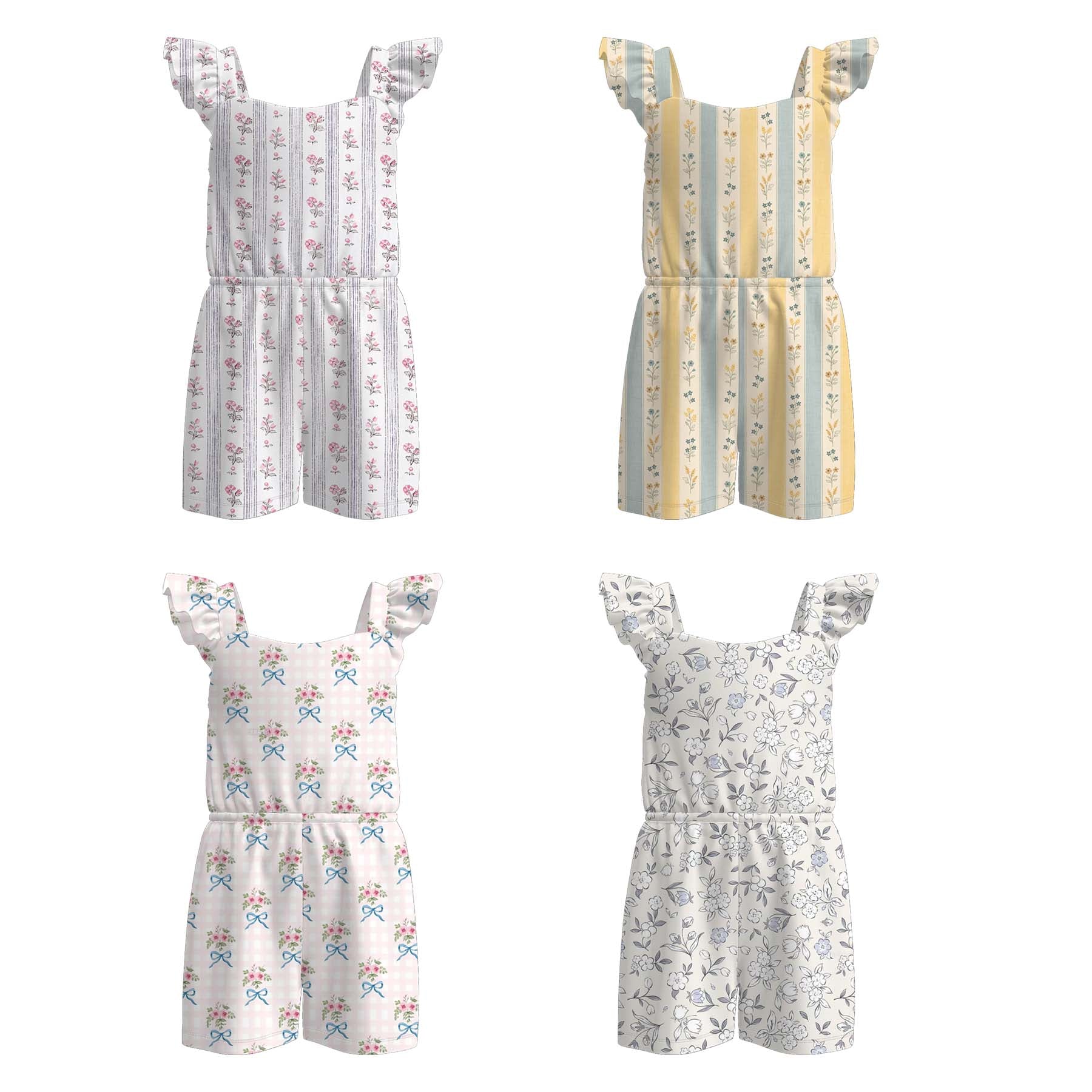 (Pre Order)Girls Spring&Summer Floral Print Jumpsuit