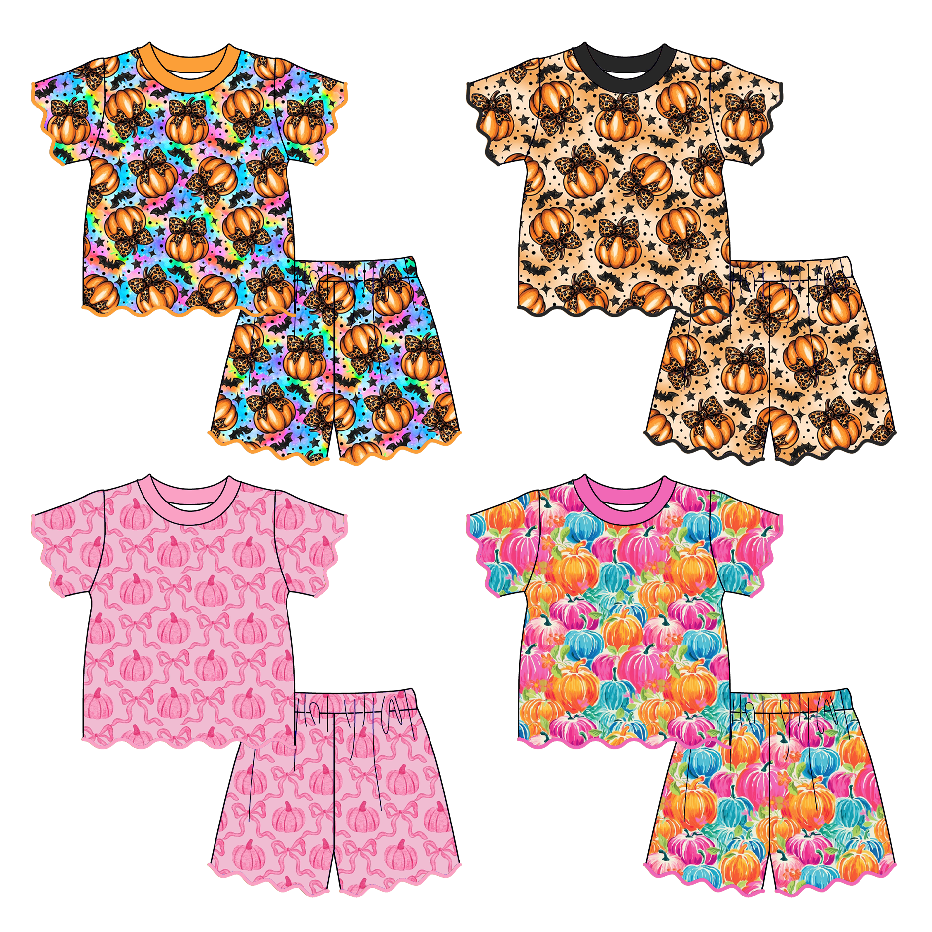 (Weekly Pre-Order)Girls Halloween Embroidery Scallop Set(Ends 8.16)